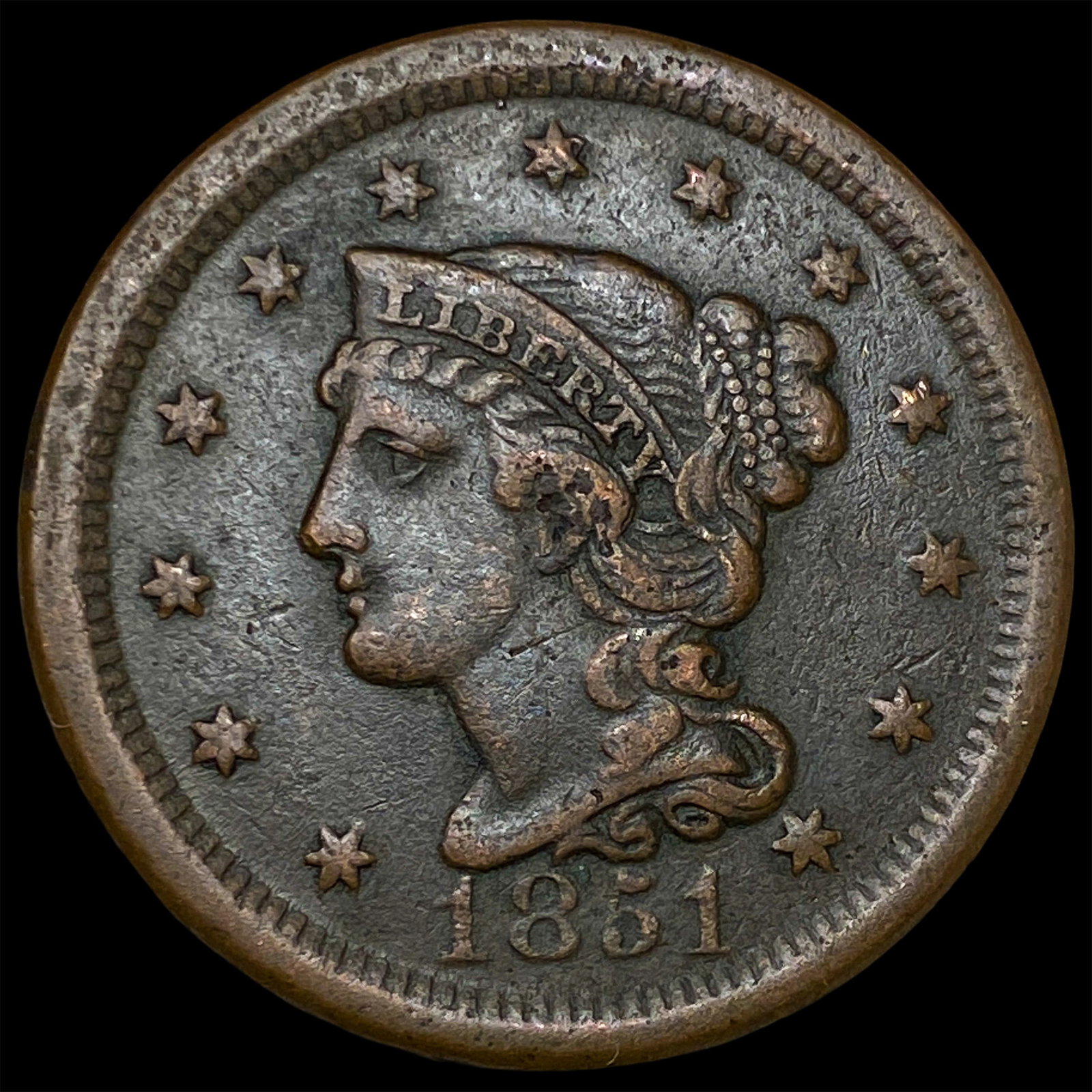 1851 Braided Hair Large Cent NEARLY UNCIRCULATED: 1851 Braided Hair Large Cent NEARLY UNCIRCULATED