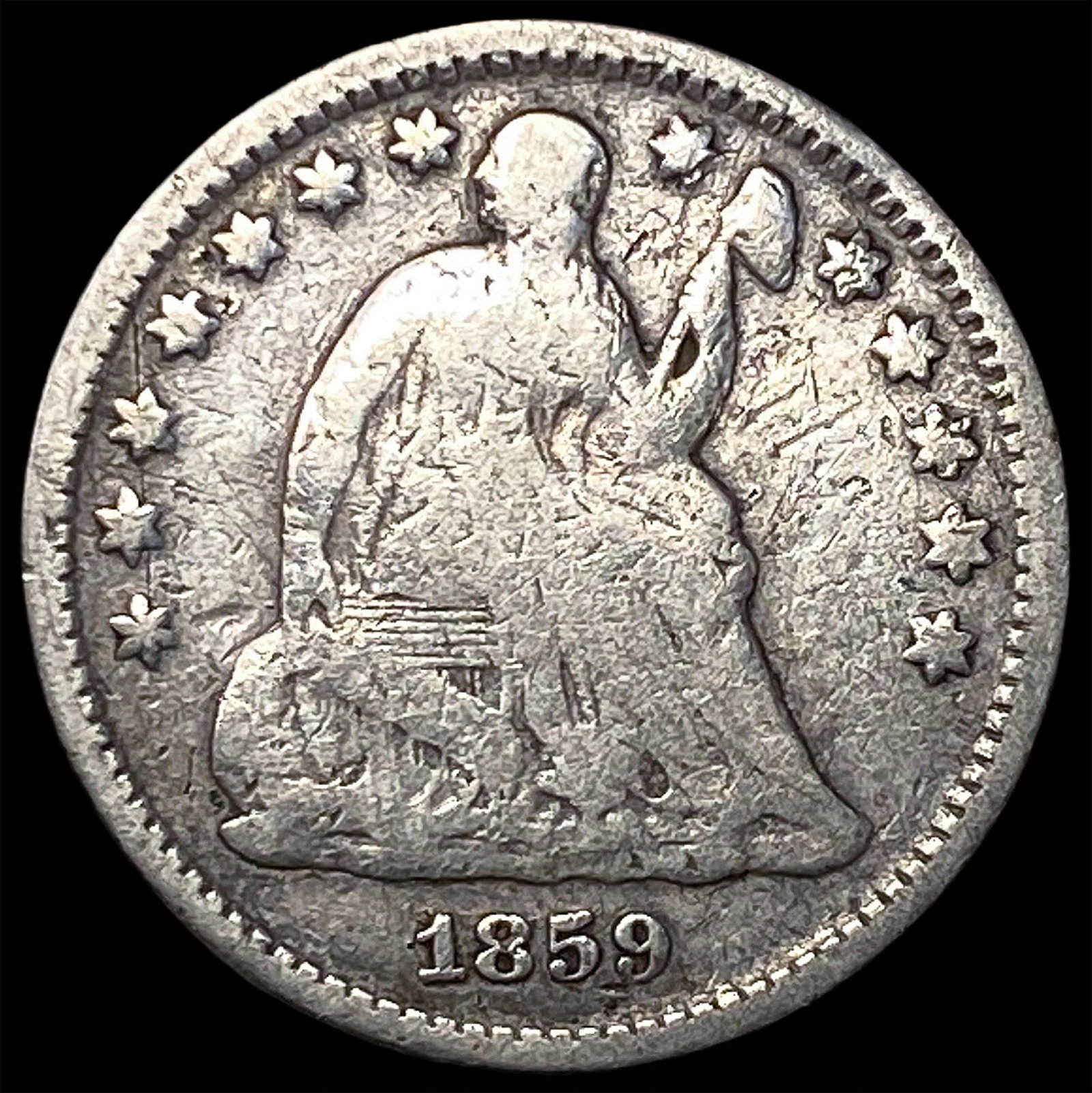 1859-O Silver Half Dime NICELY CIRCULATED: 1859-O Silver Half Dime NICELY CIRCULATED