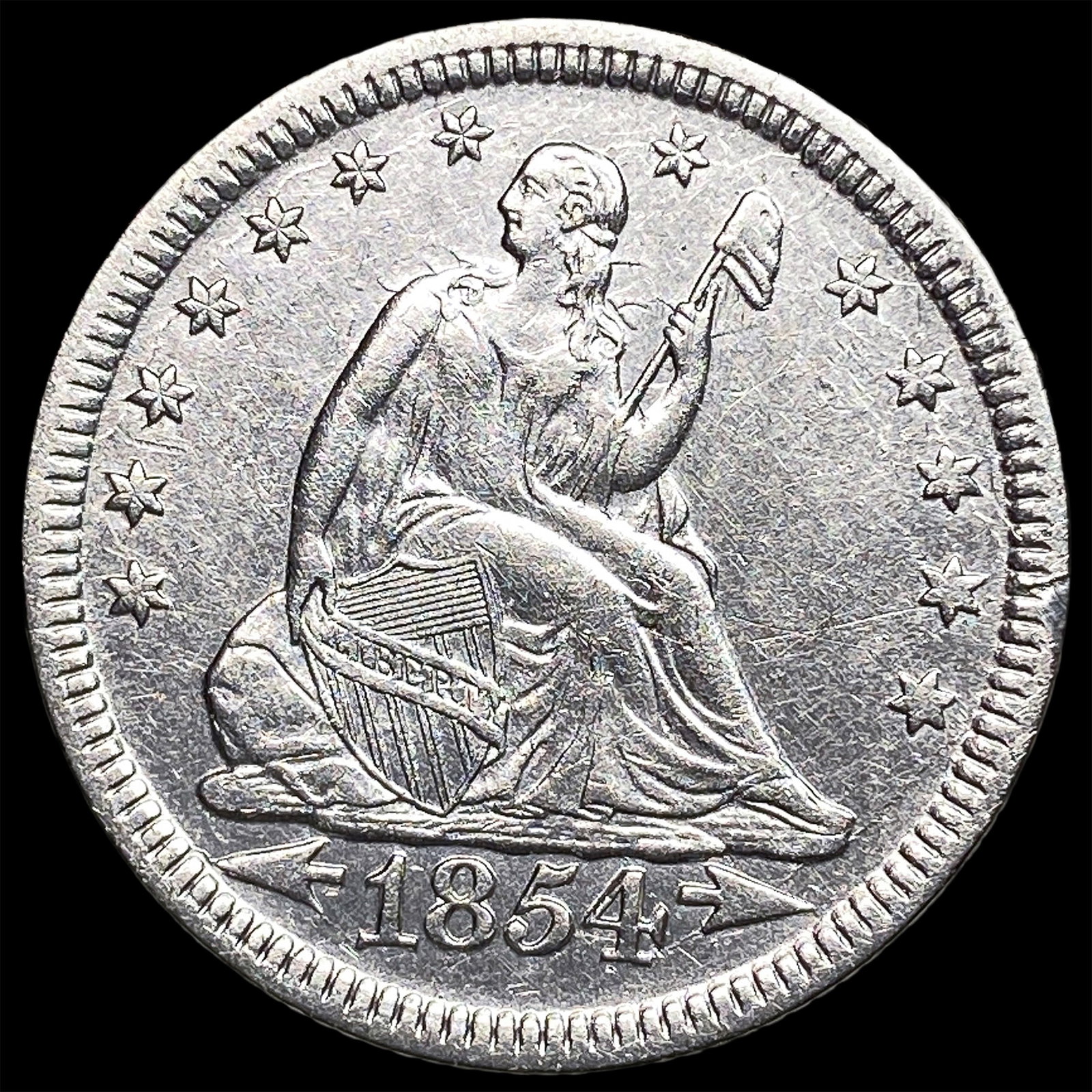 1854 Arrows Seated Liberty Quarter CLOSELY UNCIRCULATED: 1854 Arrows Seated Liberty Quarter CLOSELY UNCIRCULATED