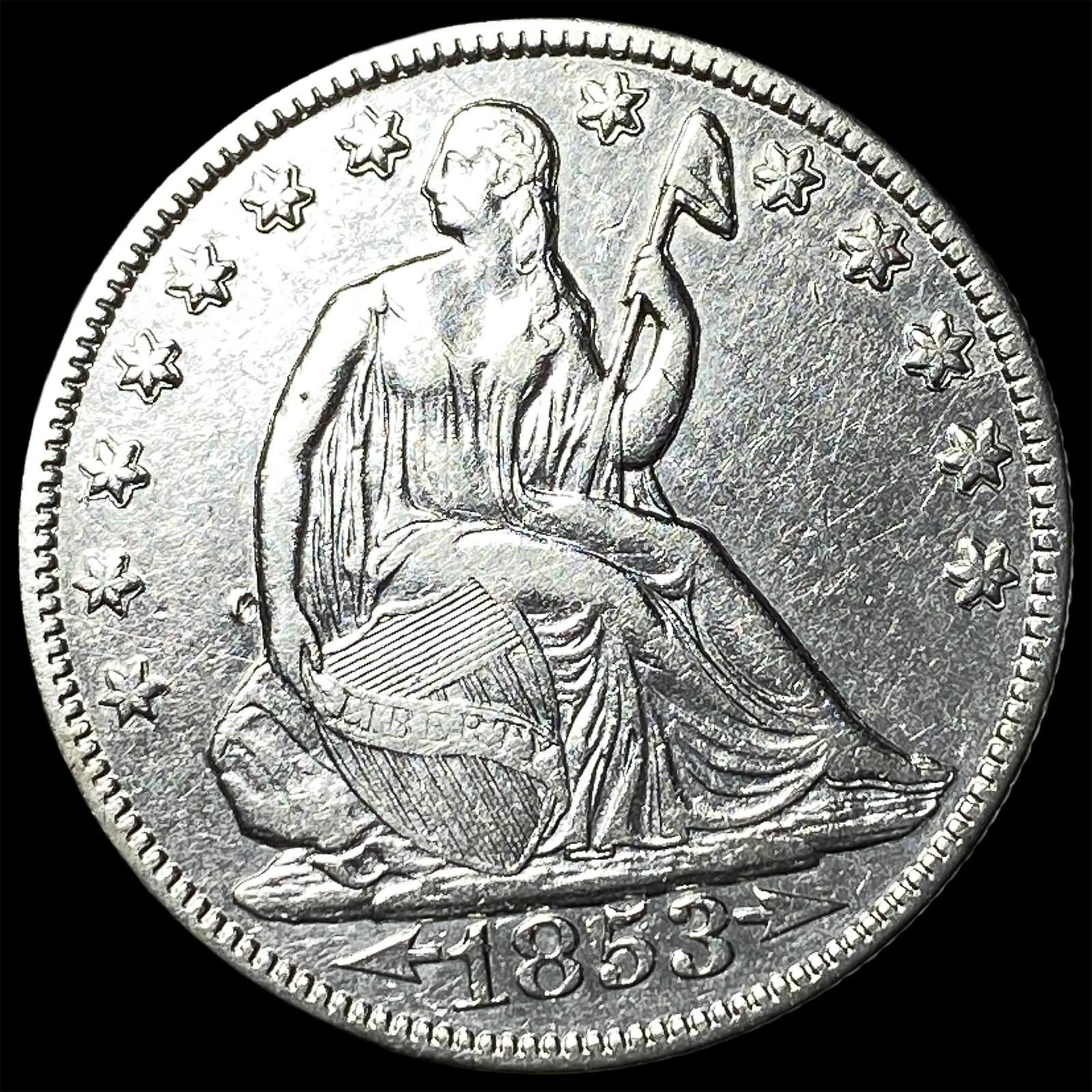 1853-O Arrows/Rays Seated Liberty Half Dollar CLOSELY UNCIRCULATED: 1853-O Arrows/Rays Seated Liberty Half Dollar CLOSELY UNCIRCULATED