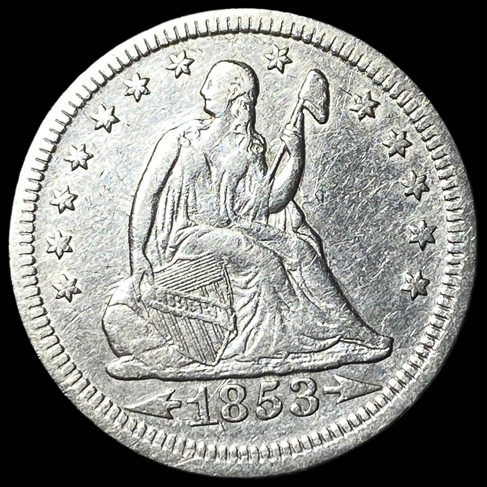 1853 Arrows/Rays Seated Liberty Quarter NEARLY UNCIRCULATED: 1853 Arrows/Rays Seated Liberty Quarter NEARLY UNCIRCULATED