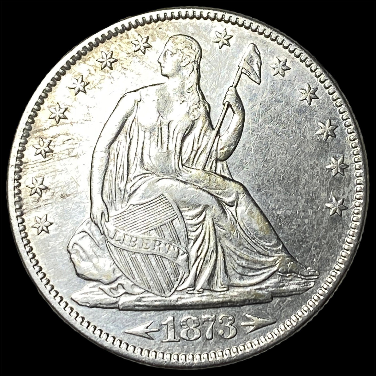 1873 Arrows Seated Liberty Half Dollar CLOSELY UNCIRCULATED: 1873 Arrows Seated Liberty Half Dollar CLOSELY UNCIRCULATED