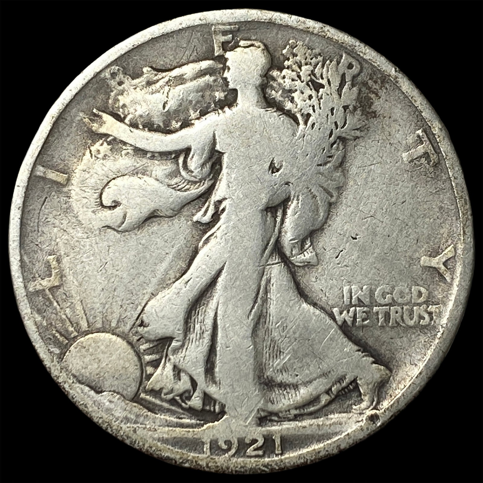 1921-D Walking Liberty Half Dollar NICELY CIRCULATED: 1921-D Walking Liberty Half Dollar NICELY CIRCULATED