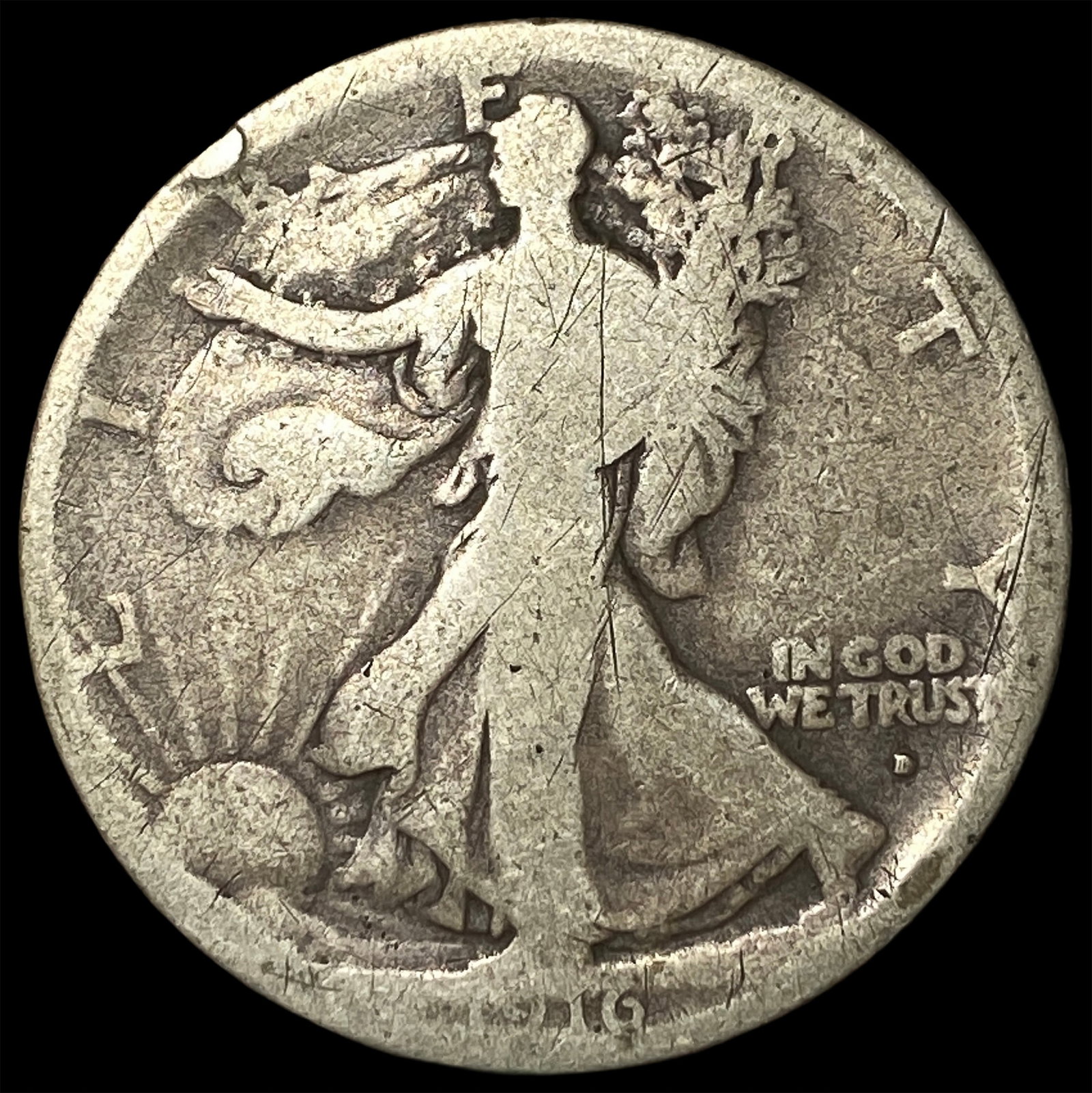 1916-D Walking Liberty Half Dollar NICELY CIRCULATED: 1916-D Walking Liberty Half Dollar NICELY CIRCULATED
