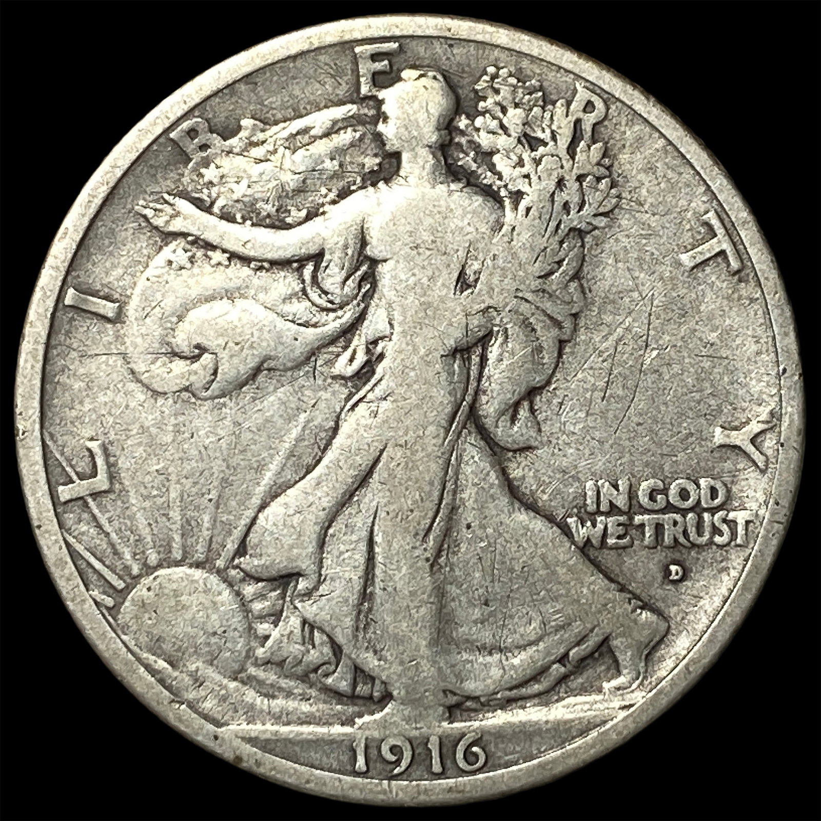 1916-D Walking Liberty Half Dollar LIGHTLY CIRCULATED: 1916-D Walking Liberty Half Dollar LIGHTLY CIRCULATED