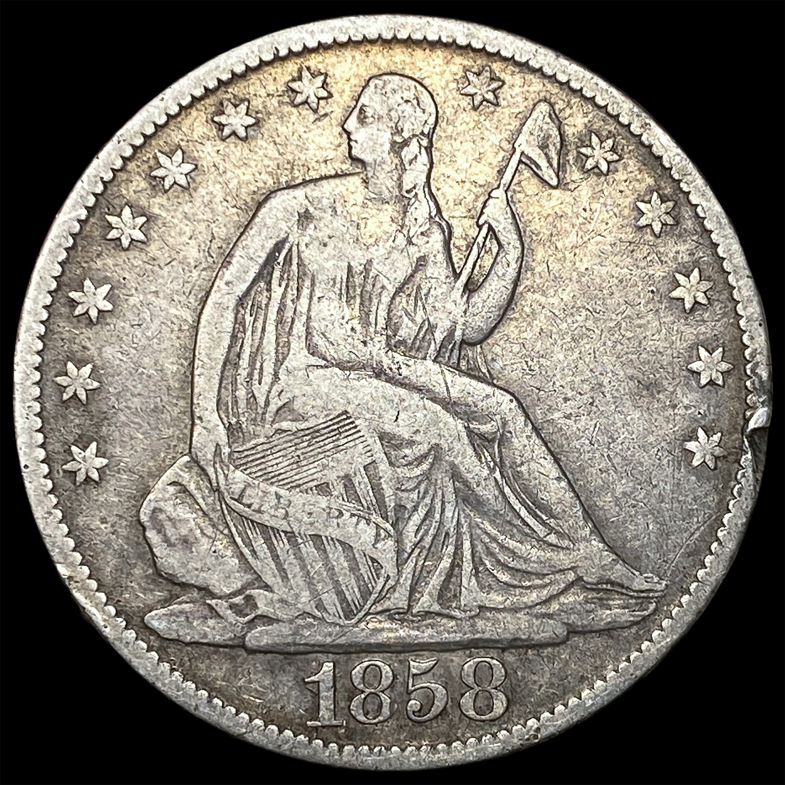1858-O Silver Half Dollar LIGHTLY CIRCULATED: 1858-O Silver Half Dollar LIGHTLY CIRCULATED
