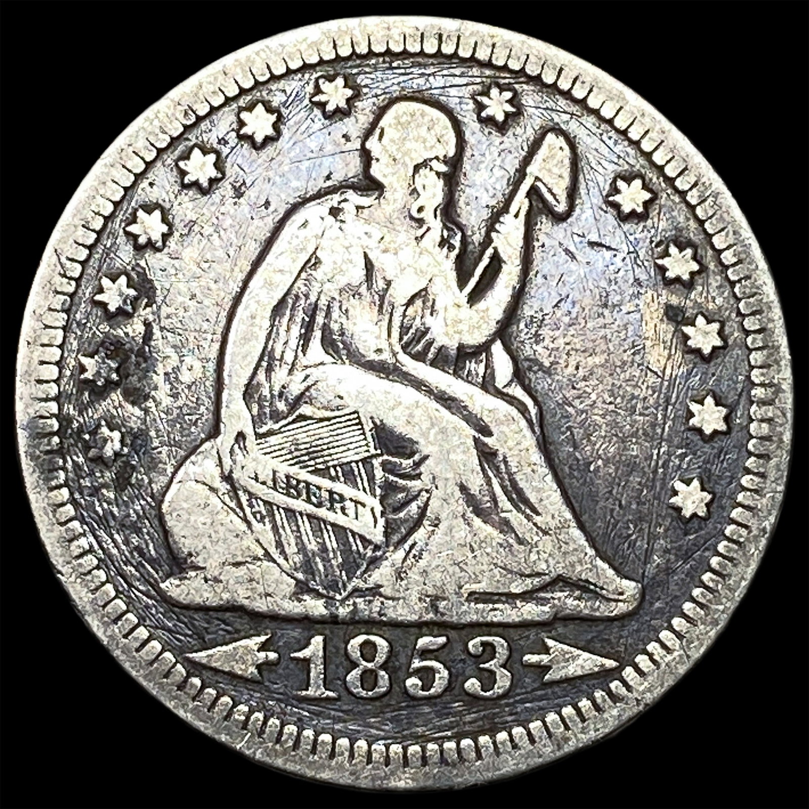 1853 Arrows Seated Liberty Silver Quarter LIGHTLY CIRCULATED: 1853 Arrows Seated Liberty Silver Quarter LIGHTLY CIRCULATED