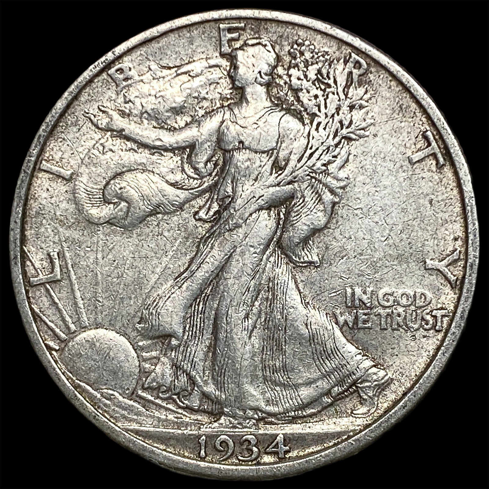 1934-S Silver Walking Liberty Half Dollar CLOSELY UNCIRCULATED: 1934-S Silver Walking Liberty Half Dollar CLOSELY UNCIRCULATED