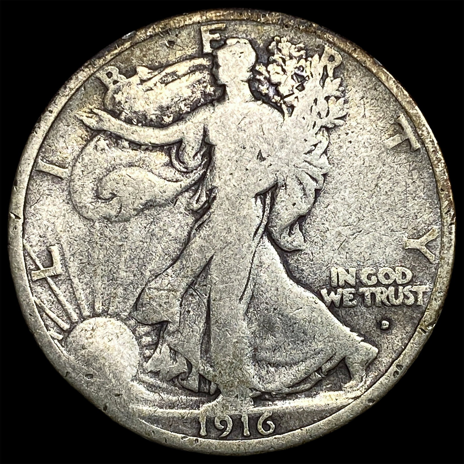 1916-D Silver Walking Liberty Half Dollar NICELY CIRCULATED: 1916-D Silver Walking Liberty Half Dollar NICELY CIRCULATED