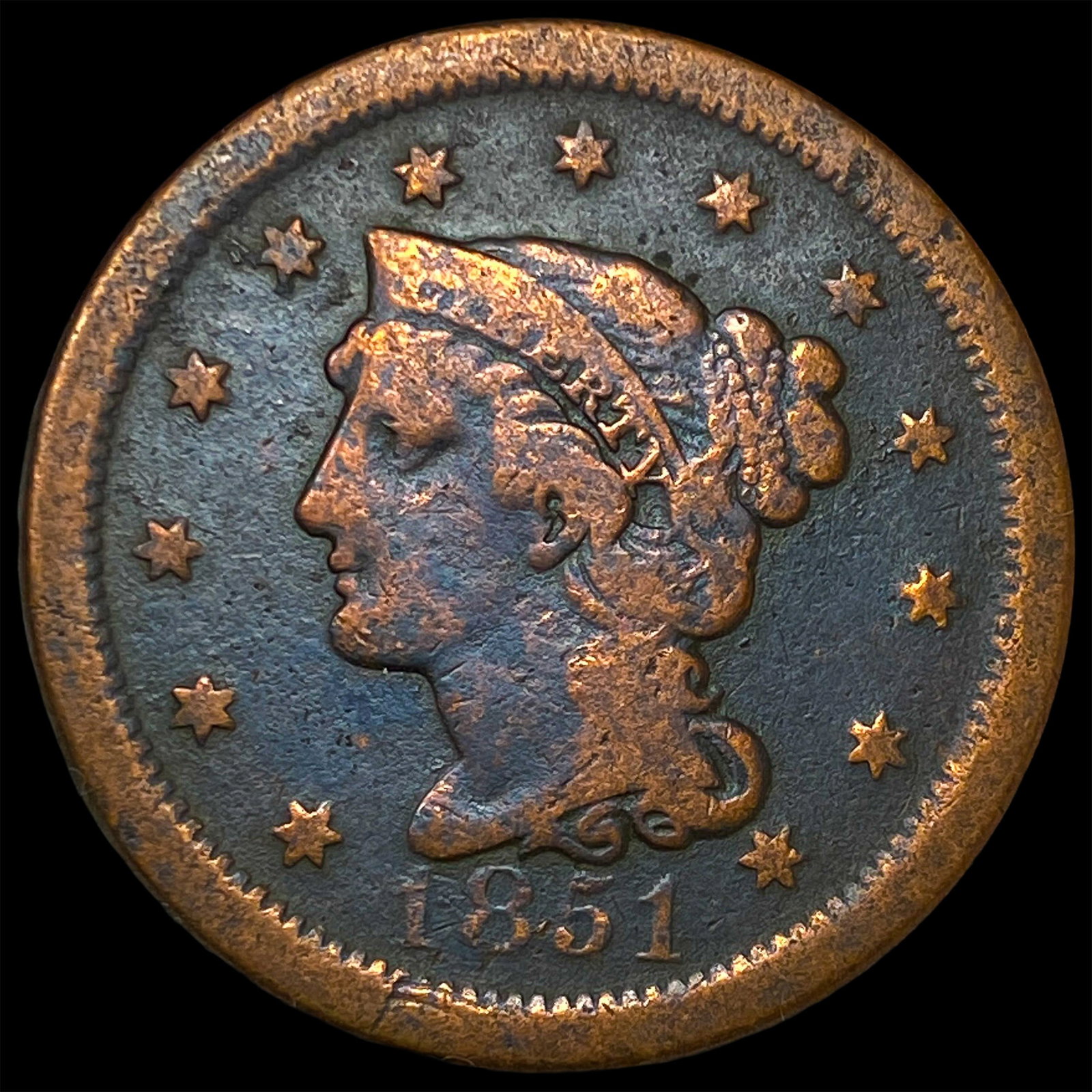 1851 Braided Hair Large Cent NICELY CIRCULATED: 1851 Braided Hair Large Cent NICELY CIRCULATED