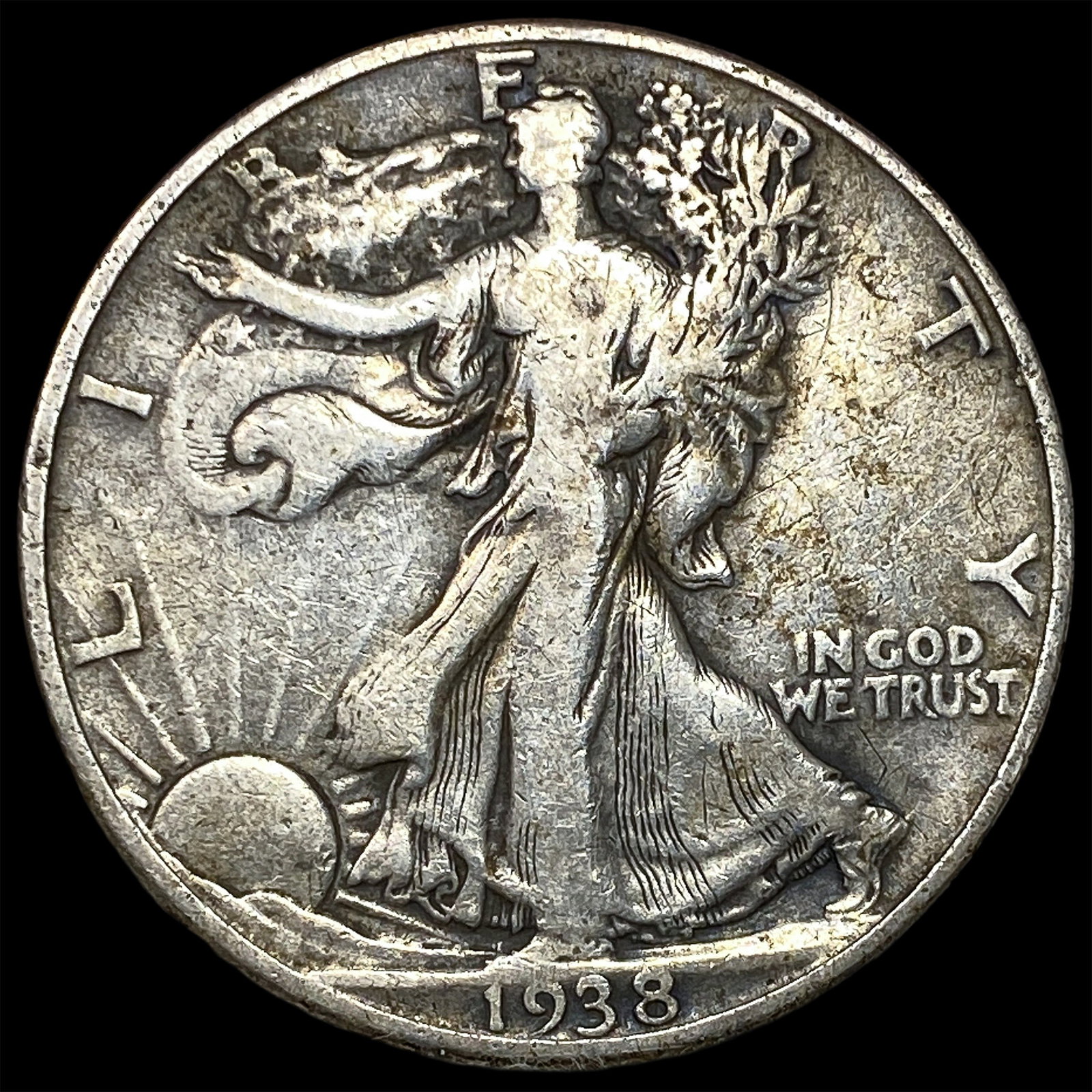 1938-D Silver Walking Liberty Half Dollar LIGHTLY CIRCULATED: 1938-D Silver Walking Liberty Half Dollar LIGHTLY CIRCULATED