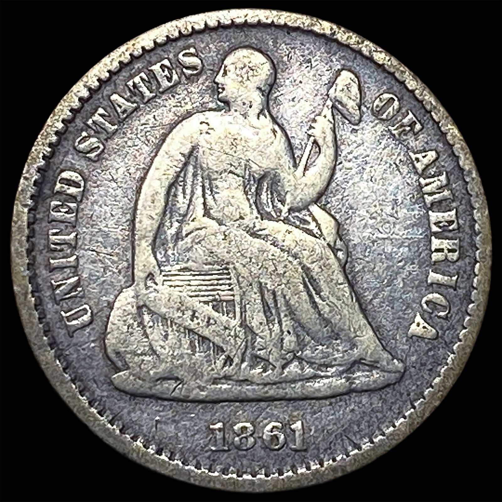1861 Silver Seated Liberty Half Dime LIGHTLY CIRCULATED: 1861 Silver Seated Liberty Half Dime LIGHTLY CIRCULATED