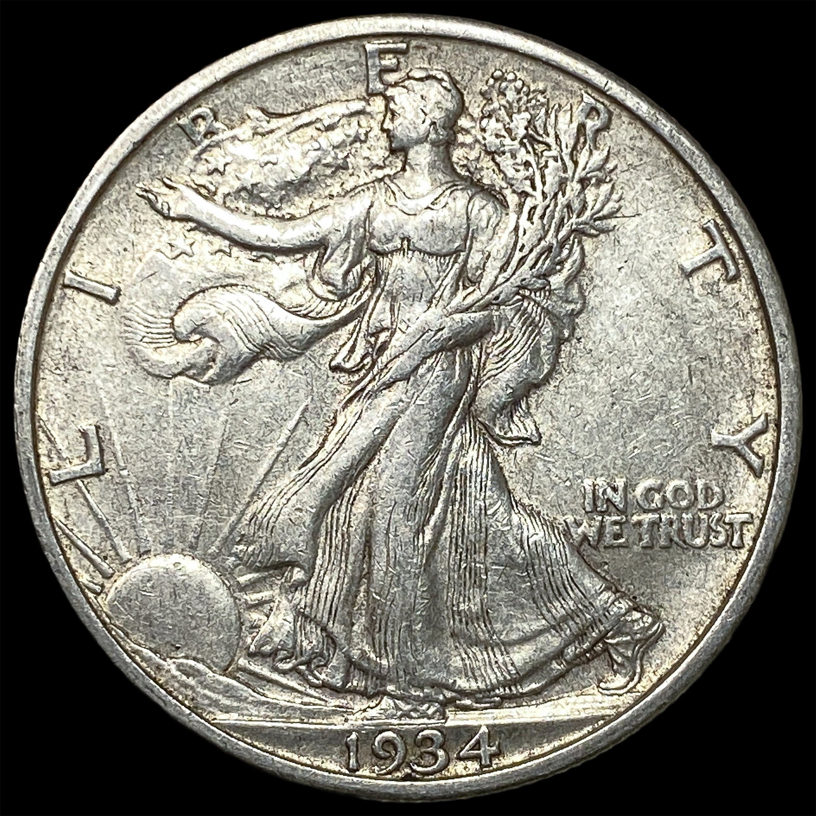 1934-S Silver Walking Liberty Half Dollar CLOSELY UNCIRCULATED: 1934-S Silver Walking Liberty Half Dollar CLOSELY UNCIRCULATED