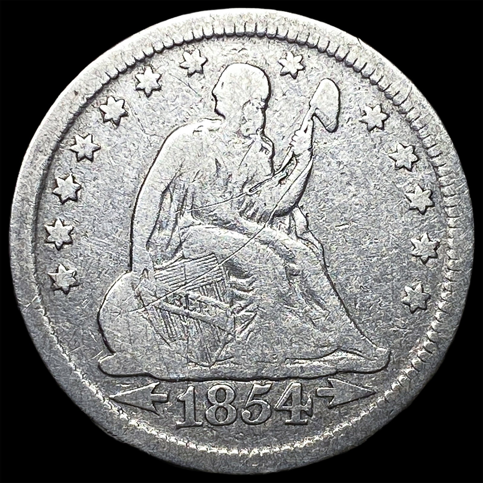 1854 Arrows Seated Liberty Quarter NICELY CIRCULATED: 1854 Arrows Seated Liberty Quarter NICELY CIRCULATED