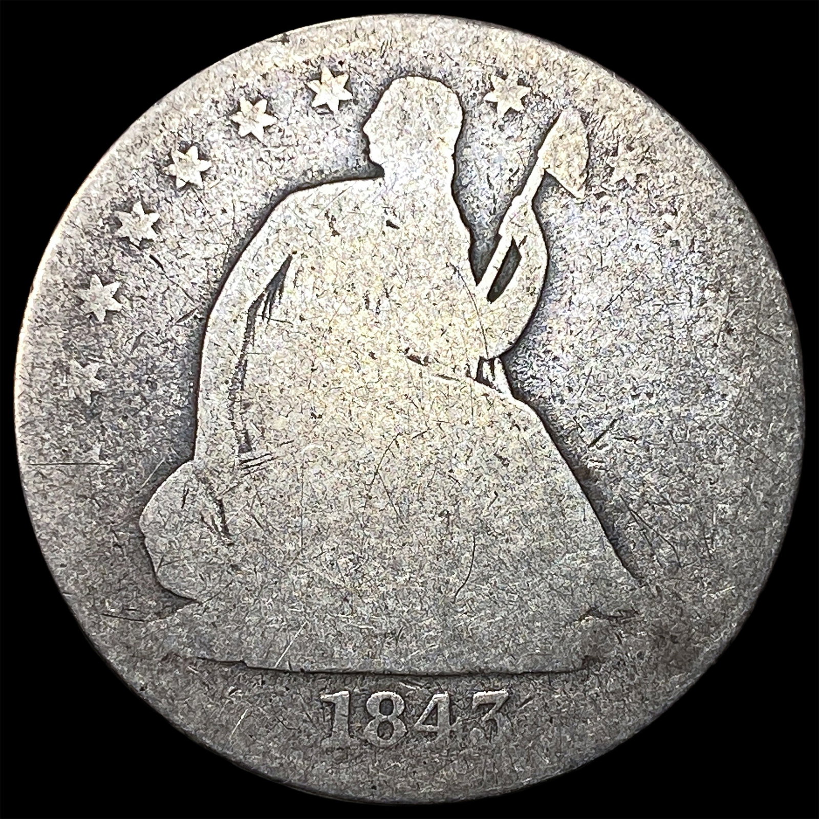 1843-O Silver Seated Liberty Dollar NICELY CIRCULATED: 1843-O Silver Seated Liberty Dollar NICELY CIRCULATED