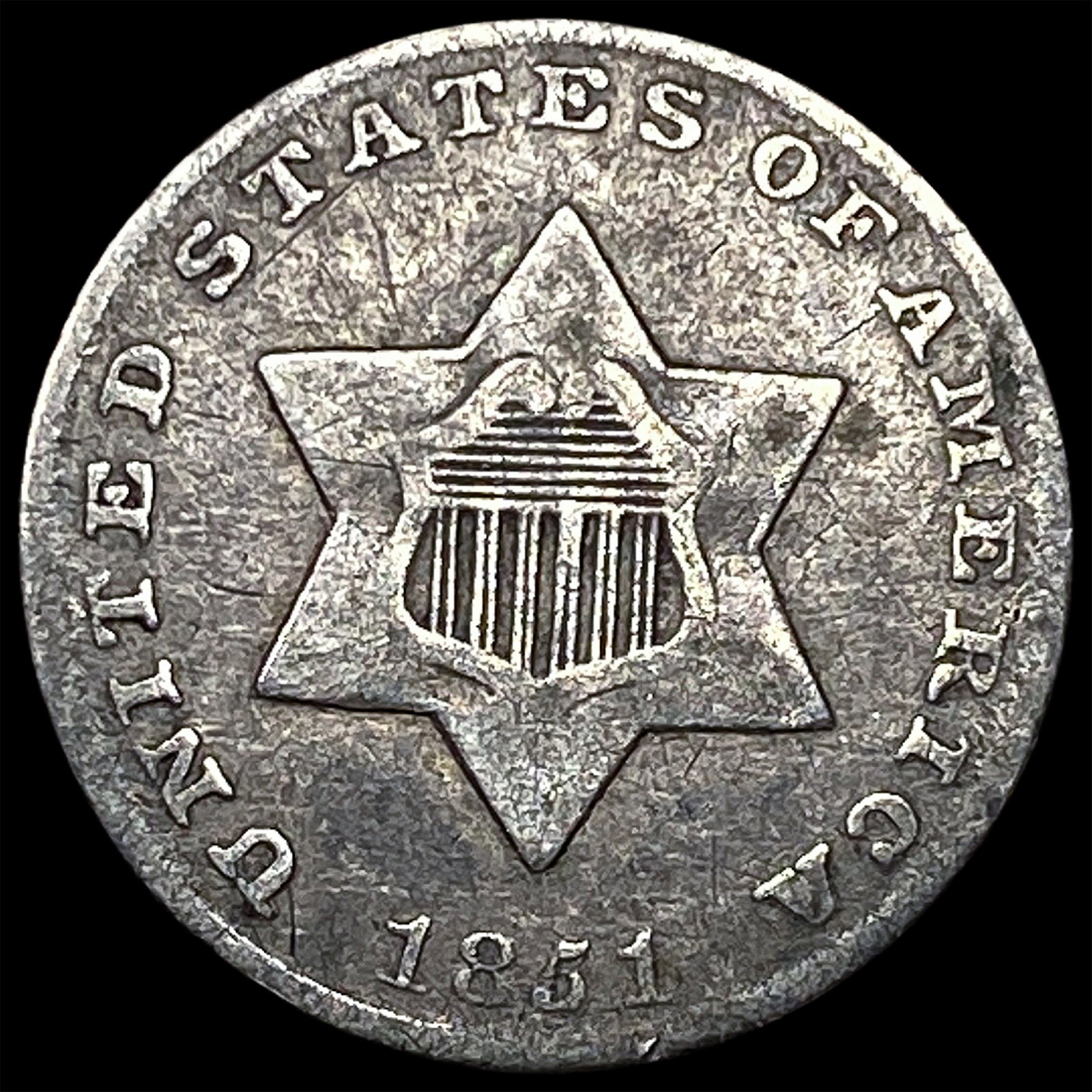 1851 Silver Three-Cent Piece LIGHTLY CIRCULATED: 1851 Silver Three-Cent Piece LIGHTLY CIRCULATED