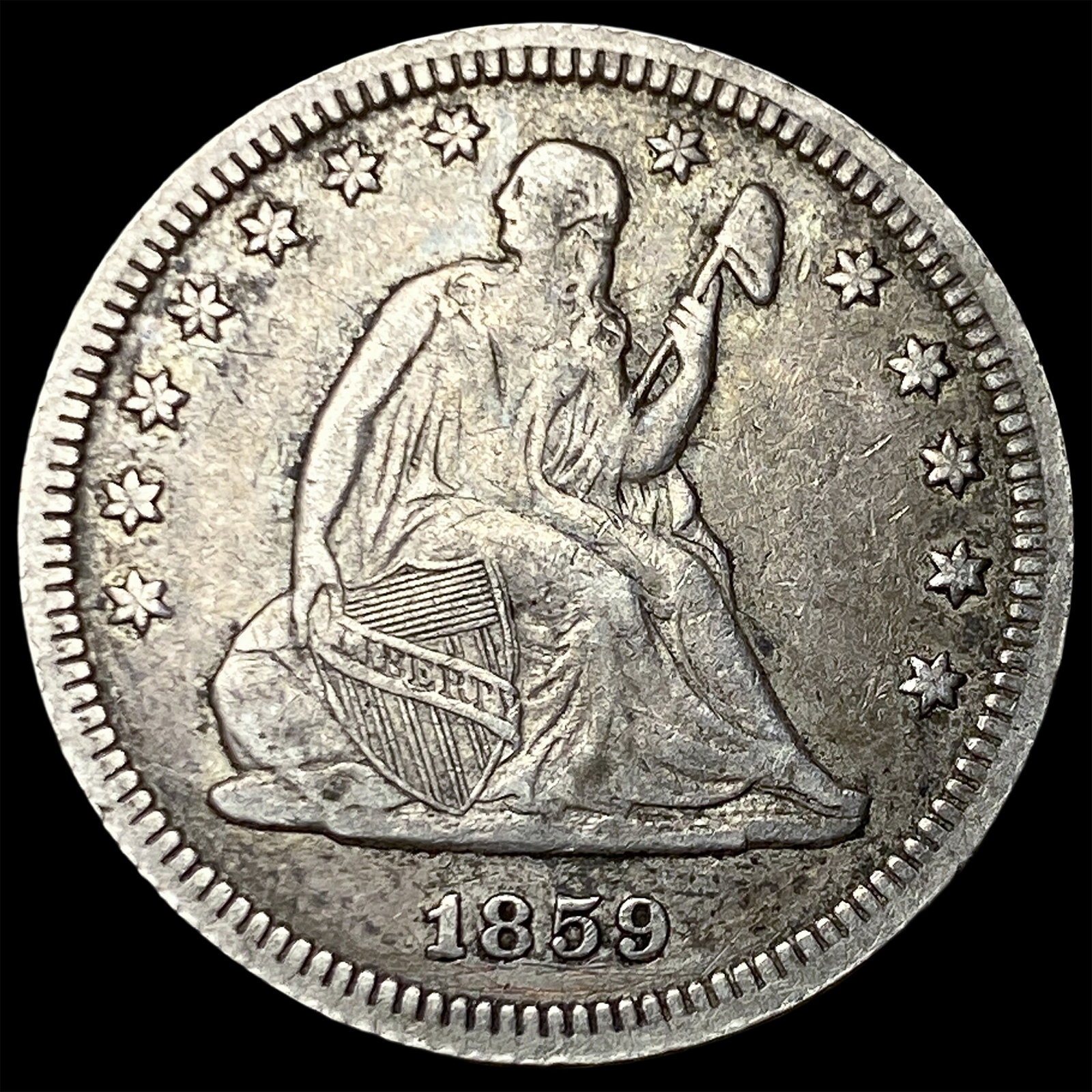 1859 Seated Liberty Quarter NEARLY UNCIRCULATED: 1859 Seated Liberty Quarter NEARLY UNCIRCULATED