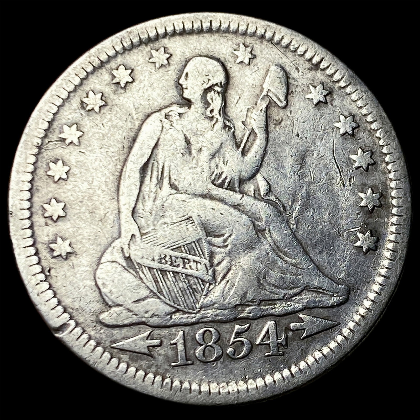 1854 Arrows Seated Liberty Quarter LIGHTLY CIRCULATED: 1854 Arrows Seated Liberty Quarter LIGHTLY CIRCULATED