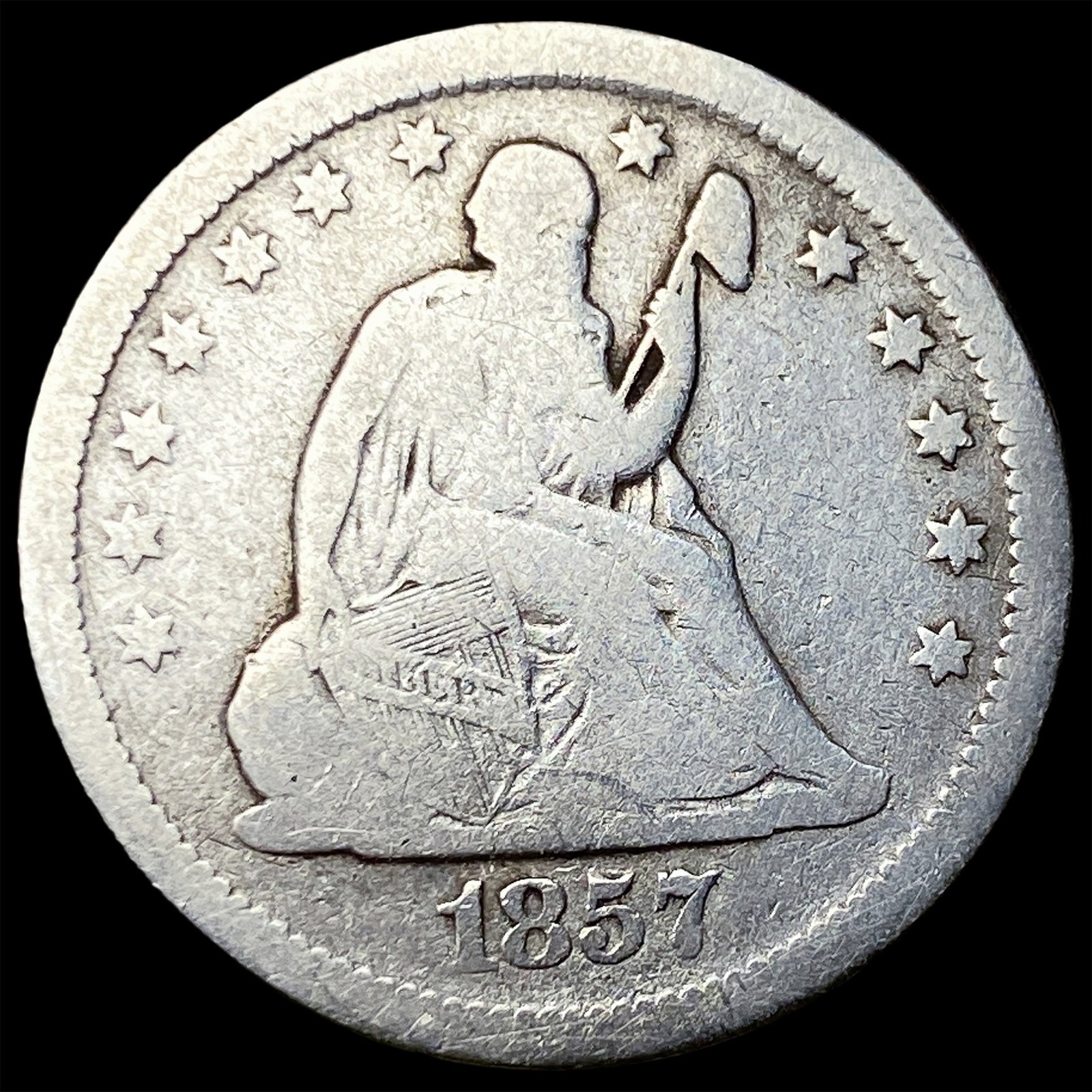 1857 Seated Liberty Quarter NICELY CIRCULATED: 1857 Seated Liberty Quarter NICELY CIRCULATED