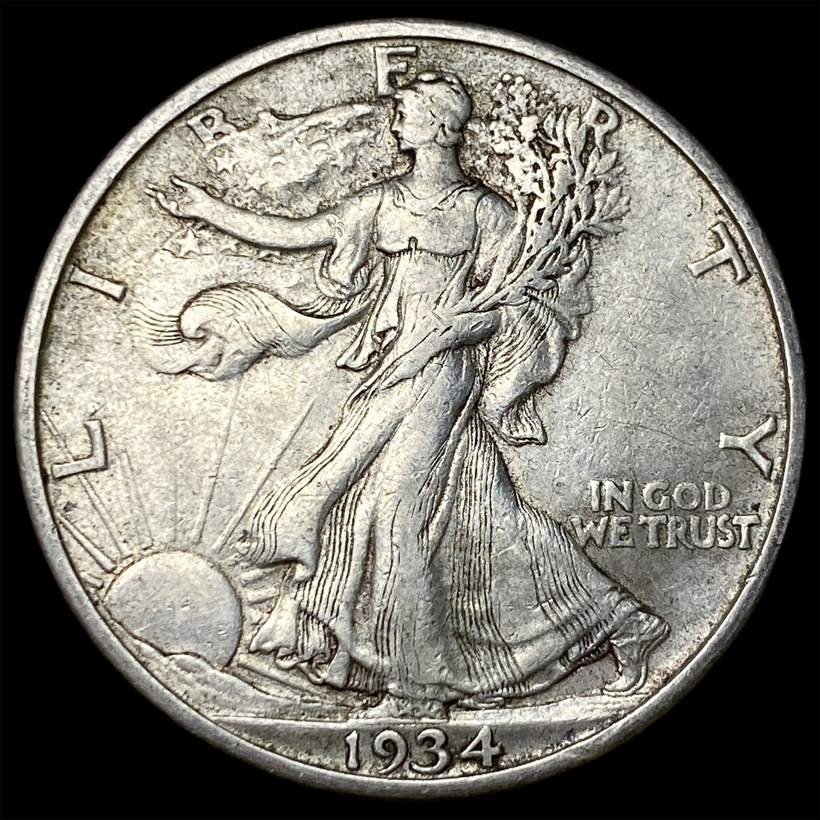 1934-S Silver Walking Liberty Half Dollar CLOSELY UNCIRCULATED: 1934-S Silver Walking Liberty Half Dollar CLOSELY UNCIRCULATED