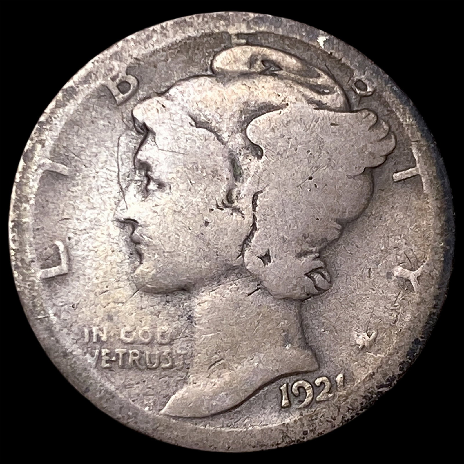1921 Silver Mercury Dime NICELY CIRCULATED: 1921 Silver Mercury Dime NICELY CIRCULATED
