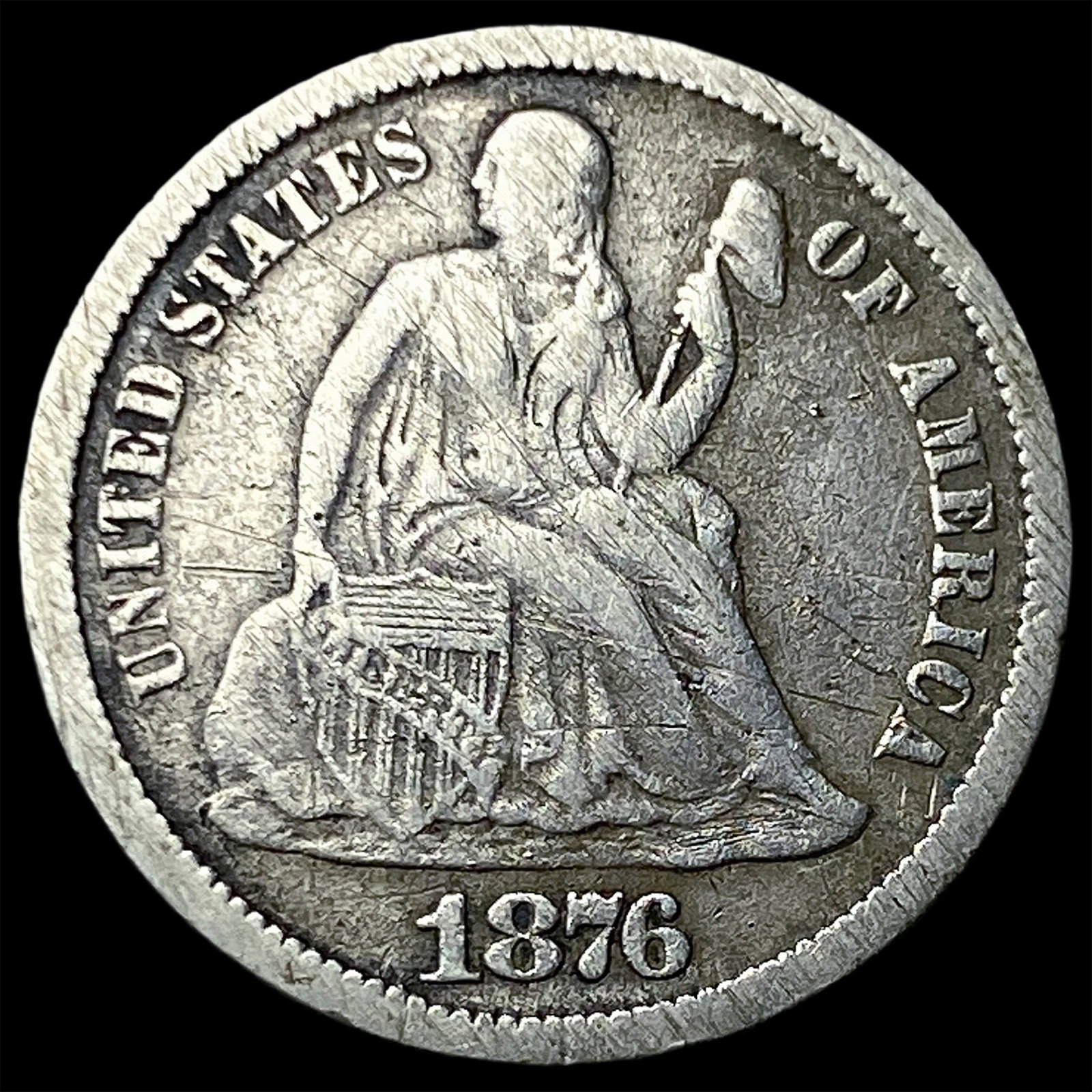 1876-CC Silver Seated Liberty Dime LIGHTLY CIRCULATED: 1876-CC Silver Seated Liberty Dime LIGHTLY CIRCULATED