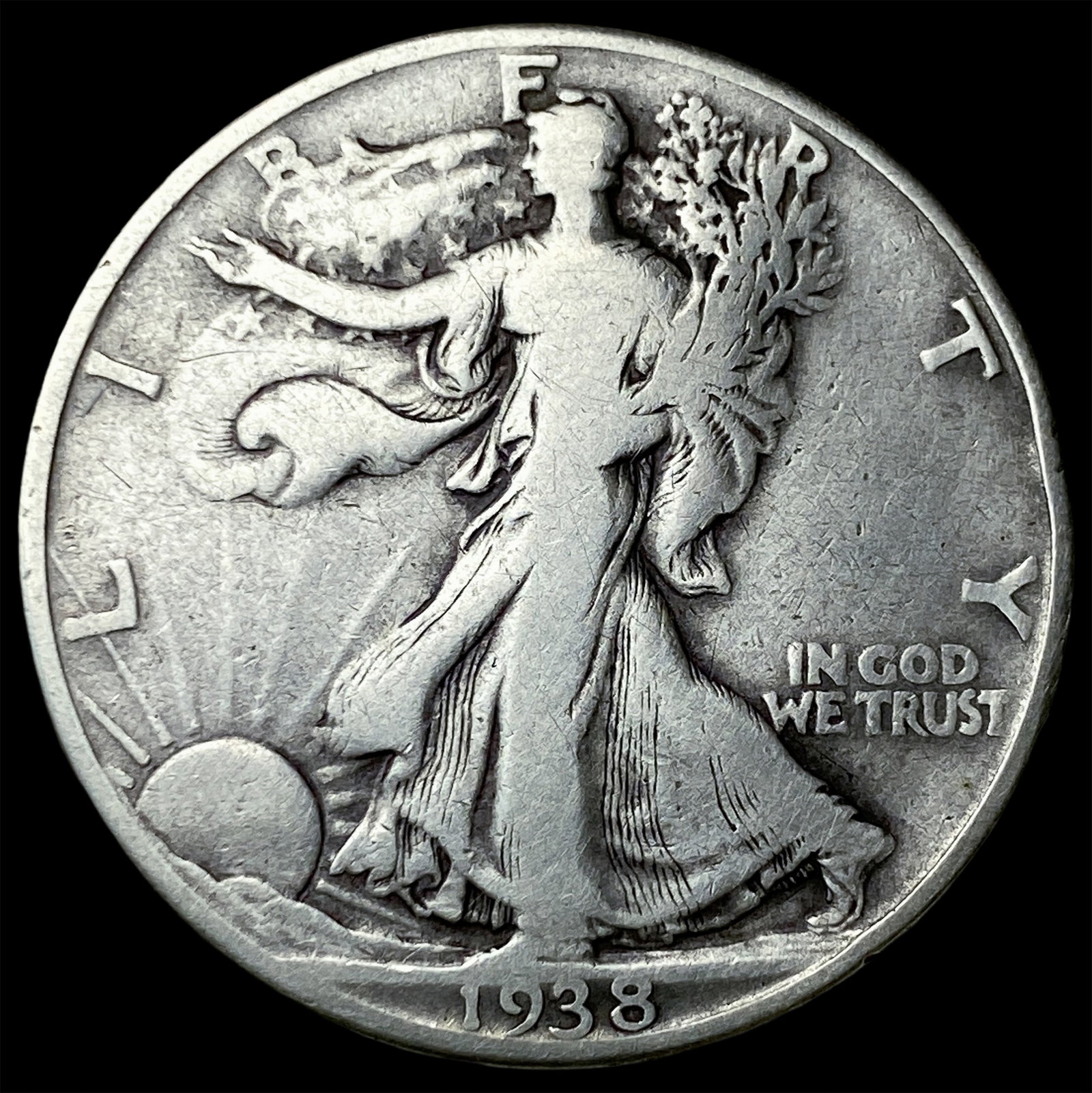 1938-D Silver Walking Liberty Half Dollar LIGHTLY CIRCULATED: 1938-D Silver Walking Liberty Half Dollar LIGHTLY CIRCULATED