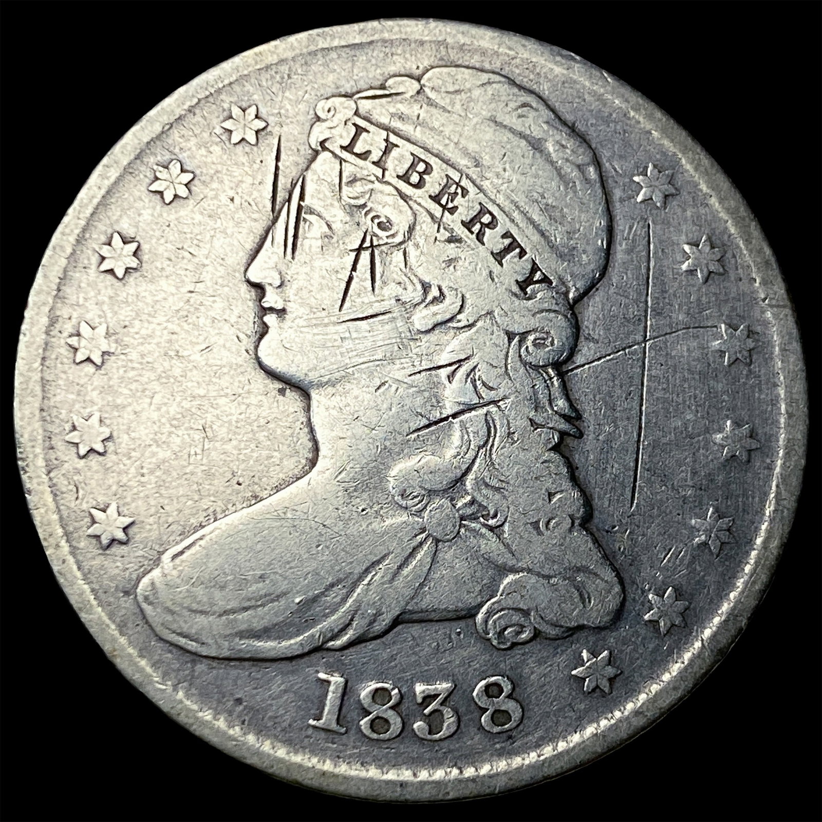 1838 Capped Bust Half Dollar NICELY CIRCULATED: 1838 Capped Bust Half Dollar NICELY CIRCULATED