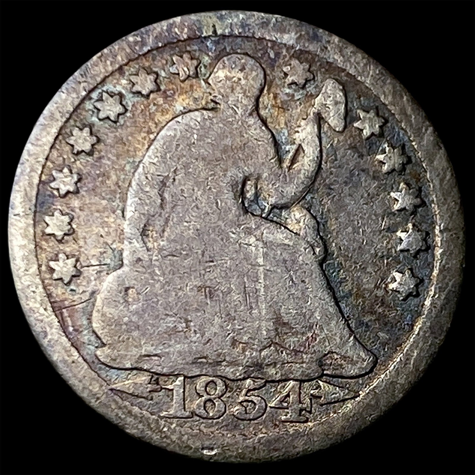 1854 Seated Liberty Silver Half Dime NICELY CIRCULATED: 1854 Seated Liberty Silver Half Dime NICELY CIRCULATED