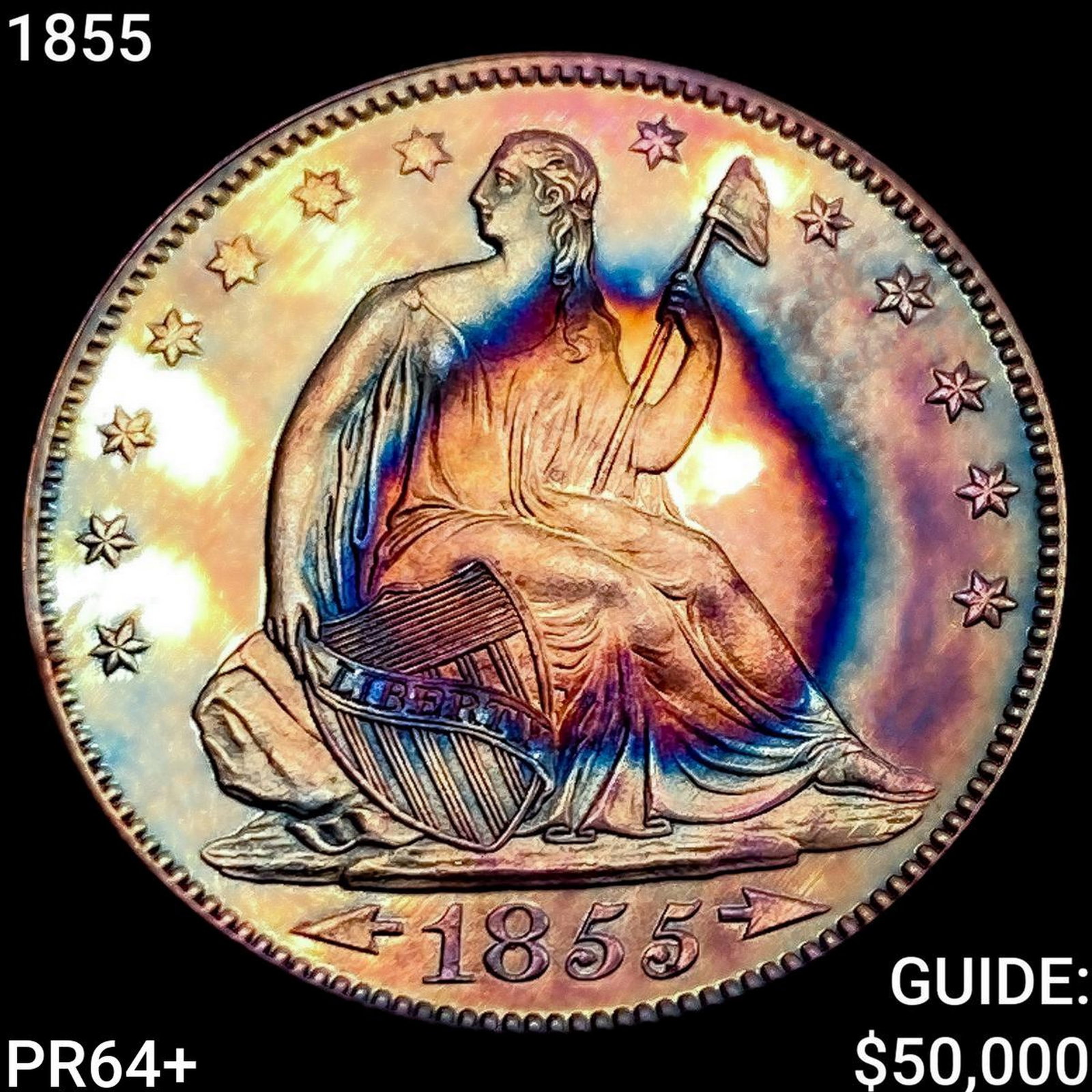 1855 Seated Liberty Half Dollar CHOICE PROOF +: 1855 Seated Liberty Half Dollar CHOICE PROOF +