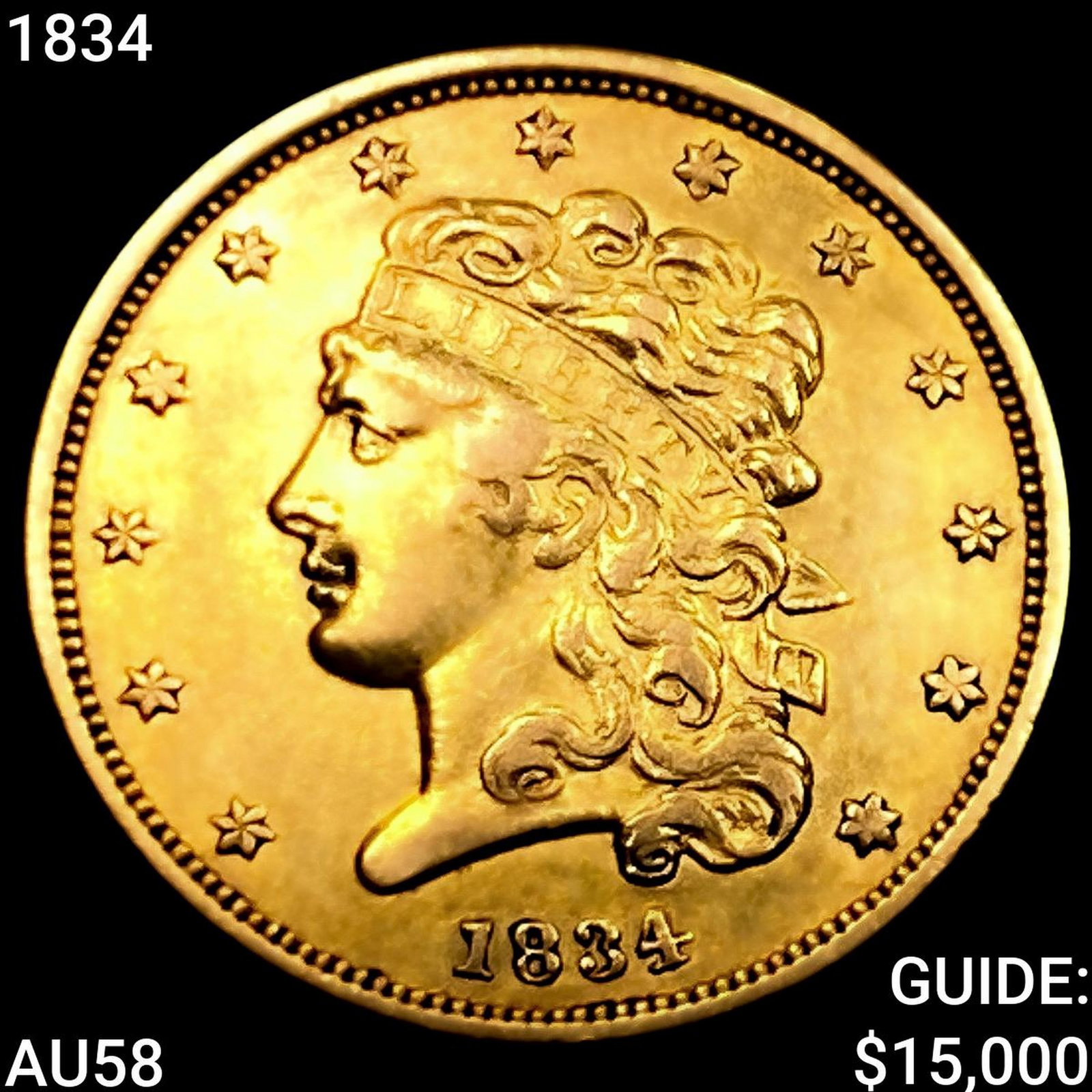 1834 $5 Gold Half Eagle CHOICE AU: 1834 $5 Gold Half Eagle CHOICE AU