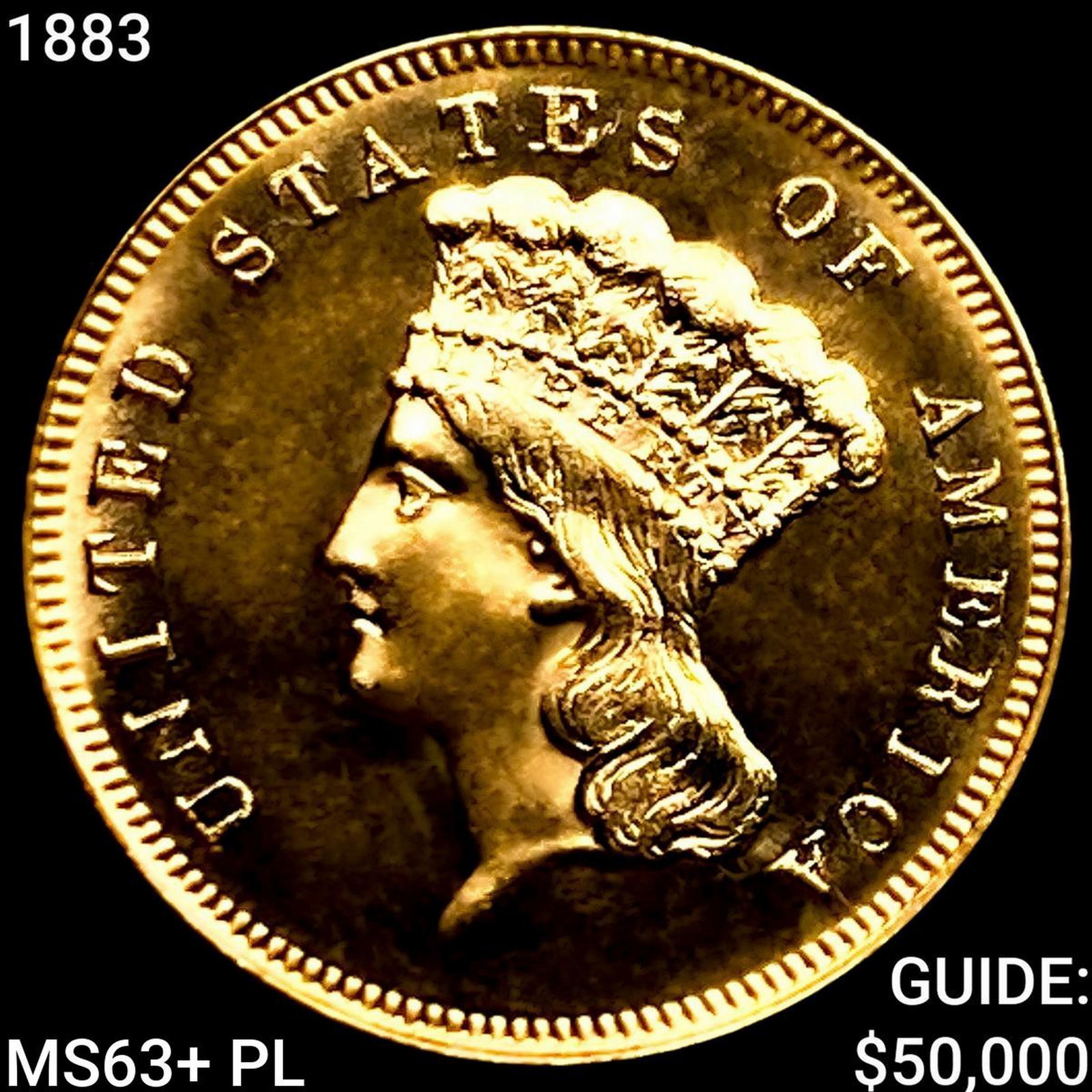 1883 $3 Gold Piece CHOICE BU+: 1883 $3 Gold Piece CHOICE BU+