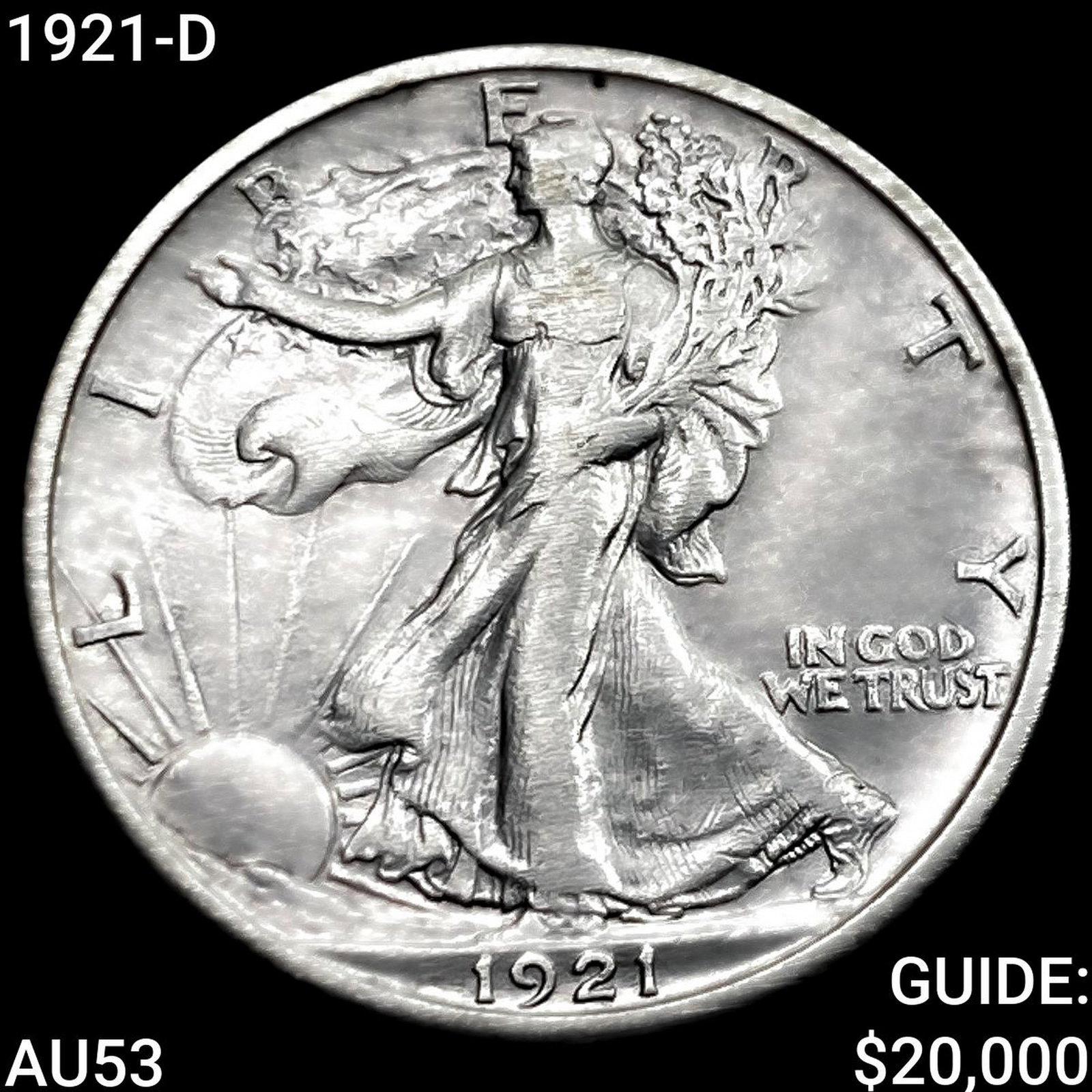1921-D Walking Liberty Half Dollar CLOSELY UNCIRCULATED: 1921-D Walking Liberty Half Dollar CLOSELY UNCIRCULATED