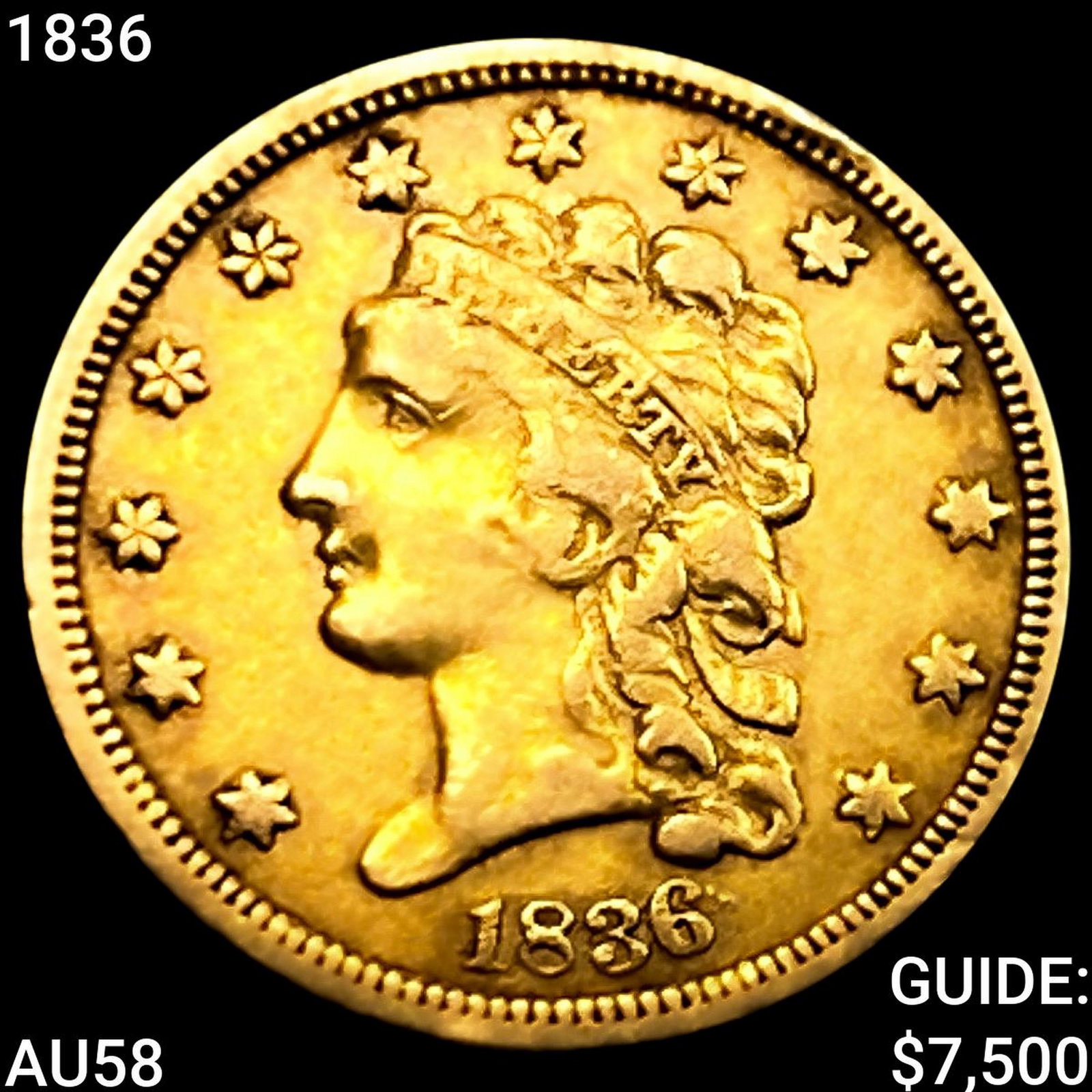 1836 $2.50 Gold Quarter Eagle CHOICE AU: 1836 $2.50 Gold Quarter Eagle CHOICE AU