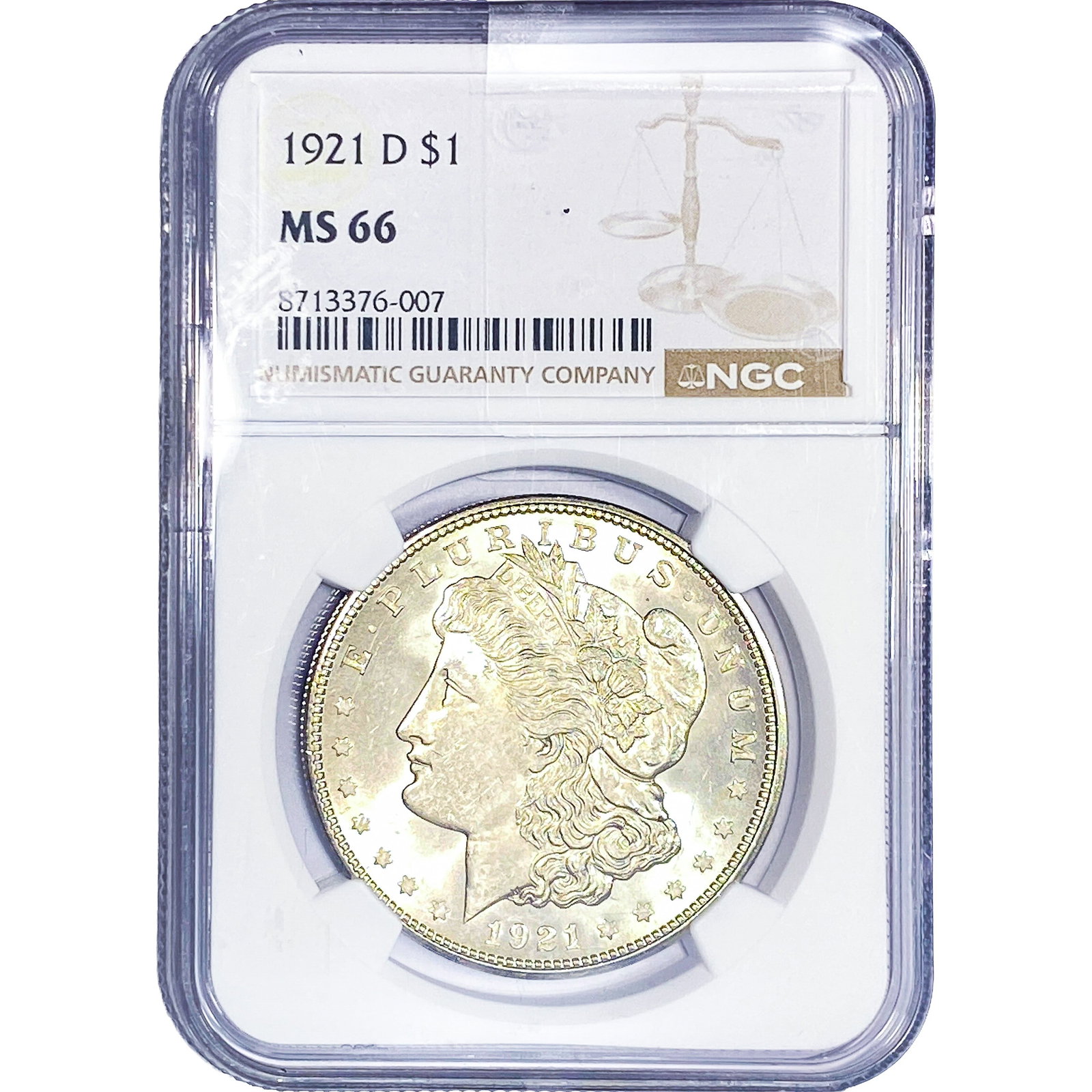 1921-D Morgan Silver Dollar NGC MS66: 1921-D Morgan Silver Dollar NGC MS66