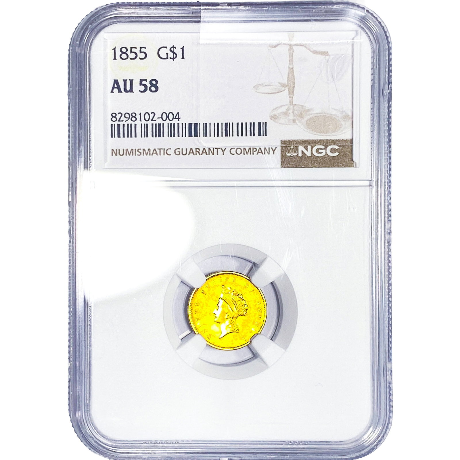1855 Rare Gold Dollar NGC AU58: 1855 Rare Gold Dollar NGC AU58