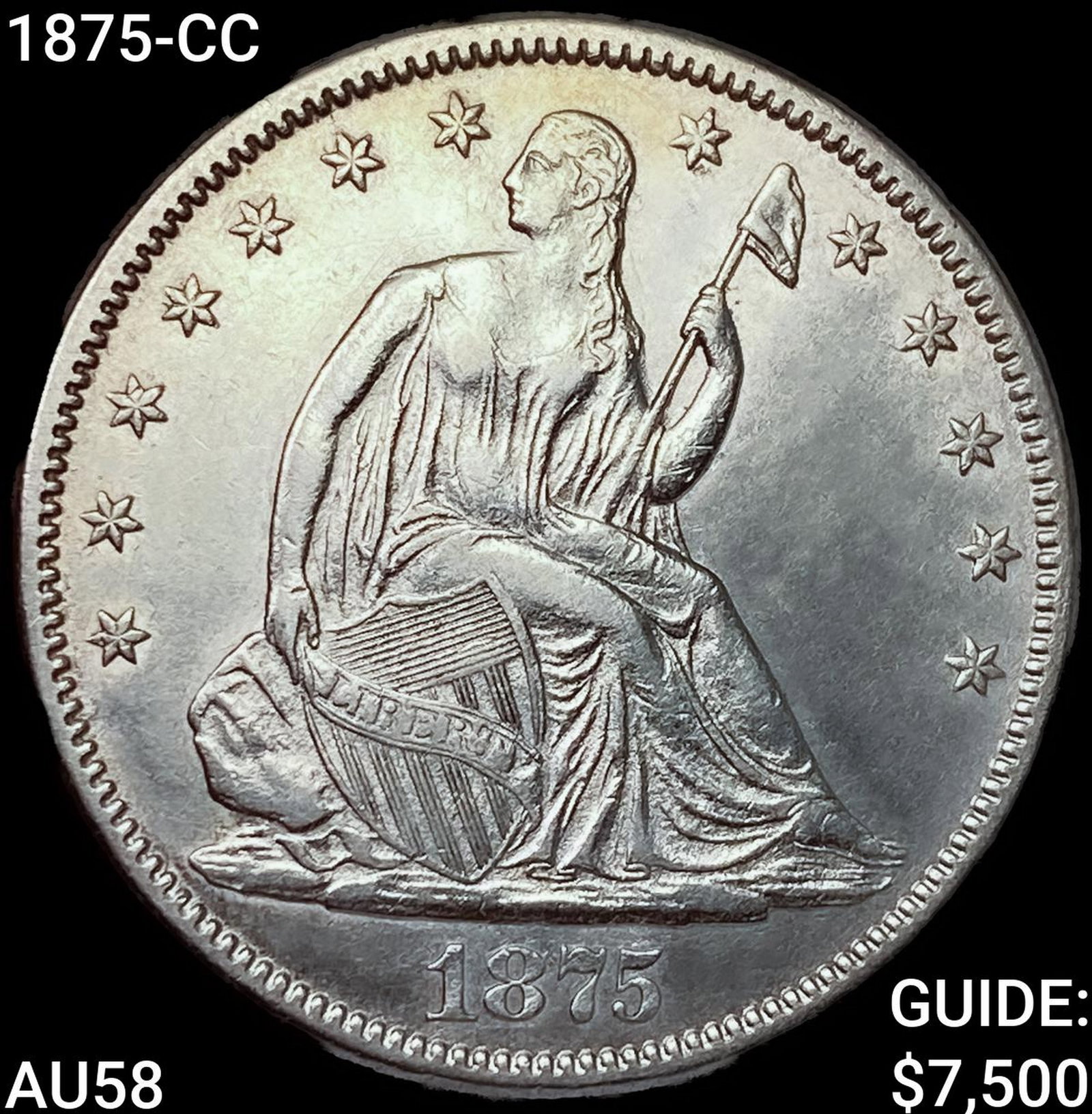 1875-CC Seated Liberty Half Dollar CHOICE AU: 1875-CC Seated Liberty Half Dollar CHOICE AU
