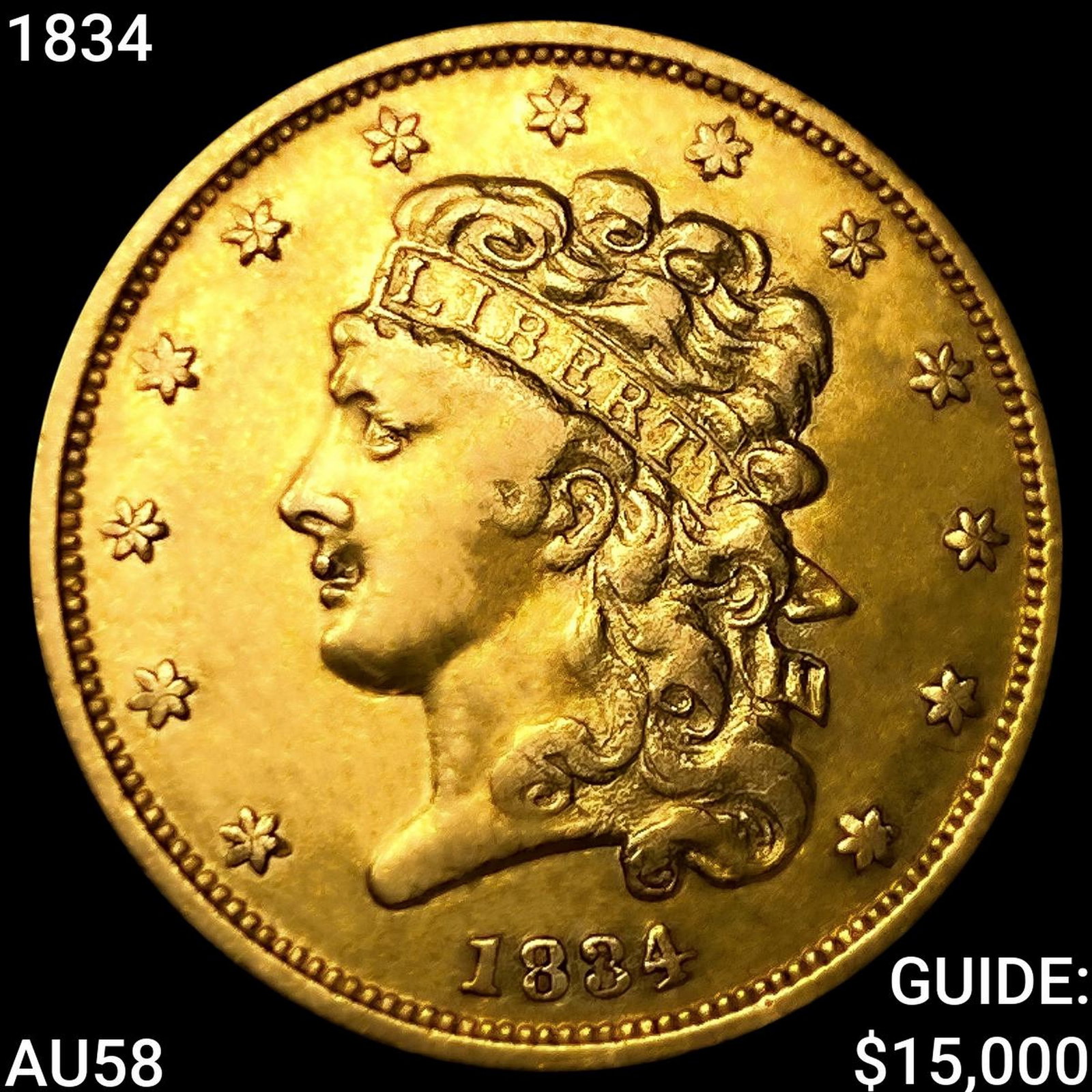 1834 $5 Gold Half Eagle CHOICE AU: 1834 $5 Gold Half Eagle CHOICE AU