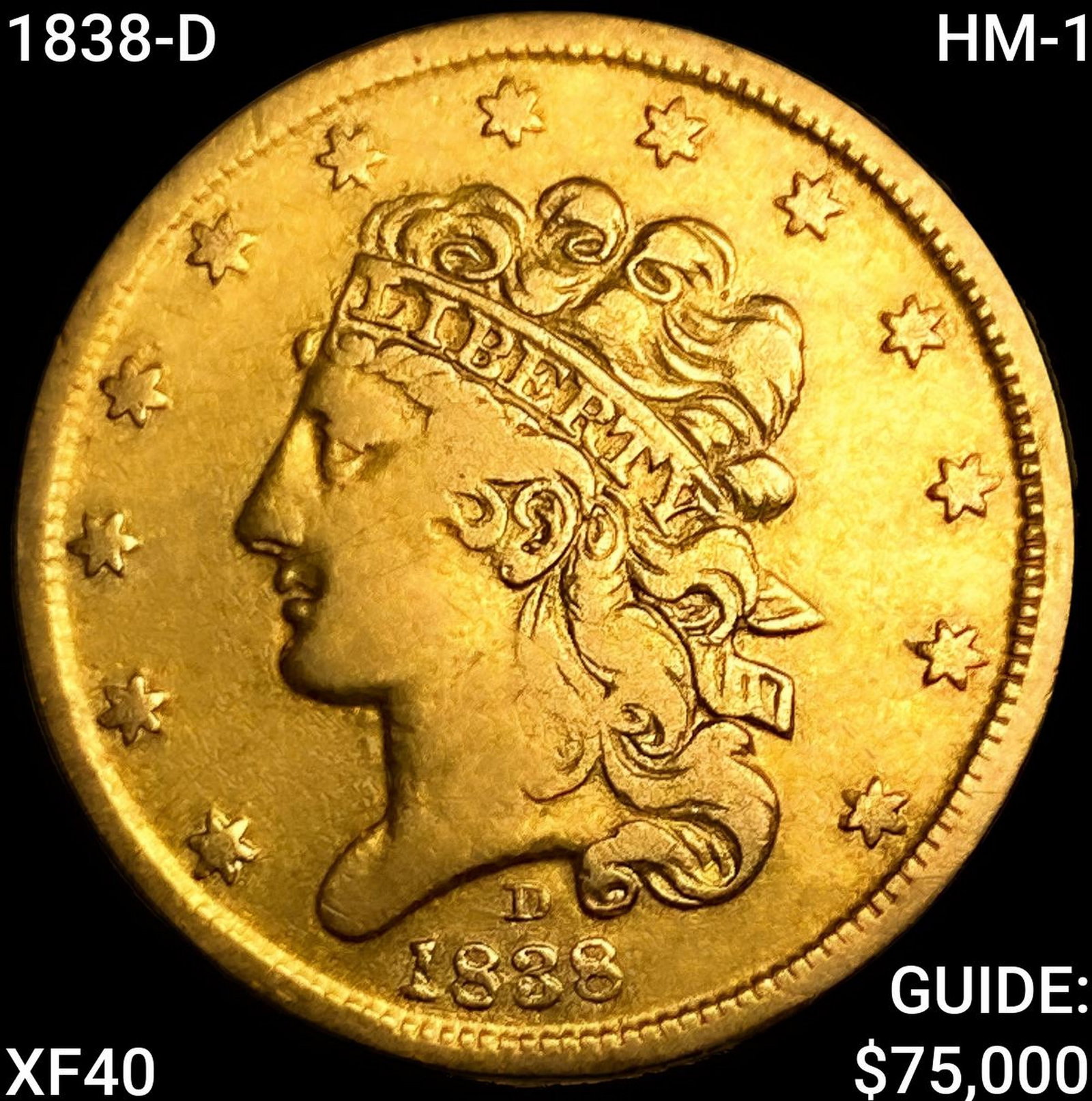 1838-D HM-1 $5 Gold Half Eagle NEARLY UNCIRCULATED (1 of 2)