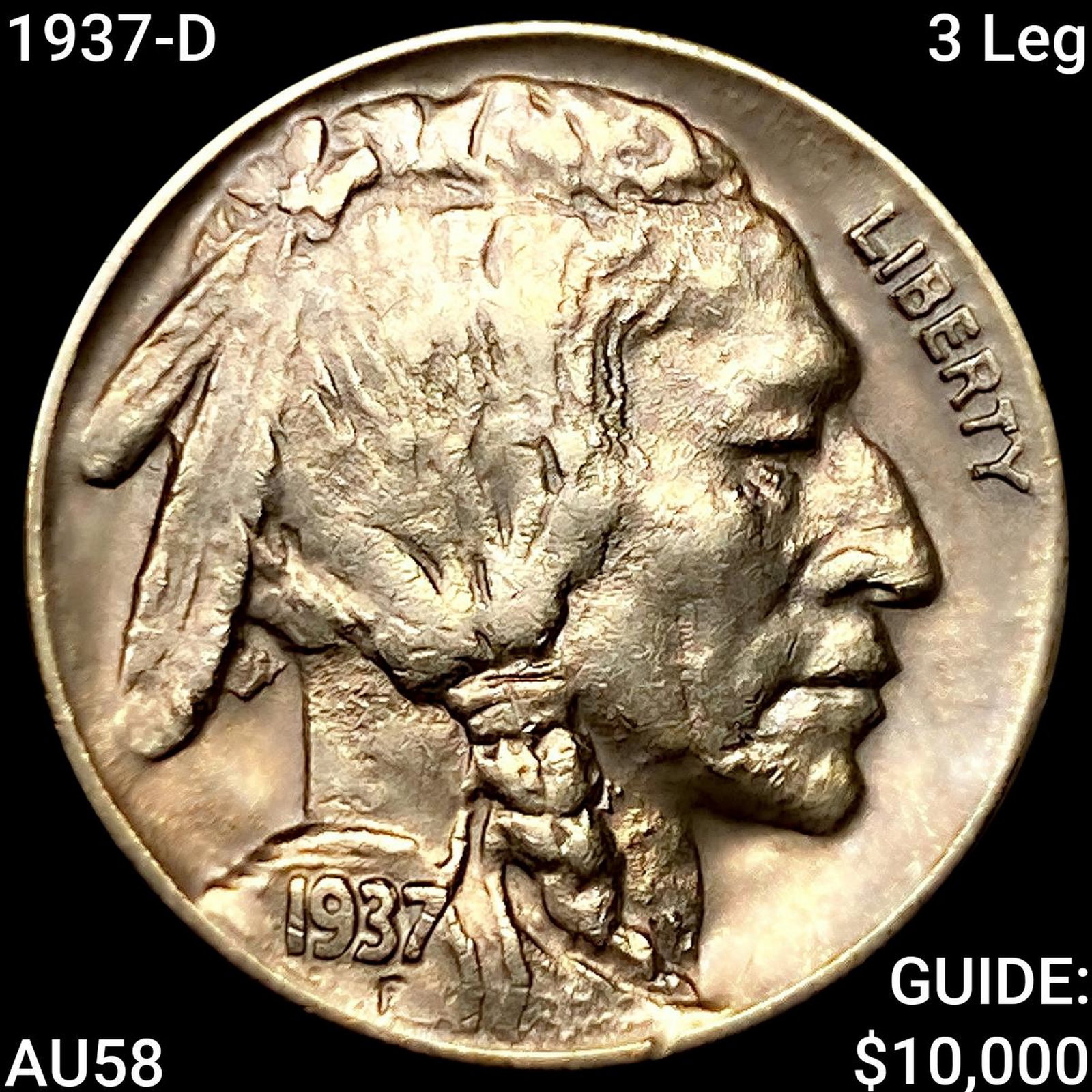 1937-D 3 Leg Buffalo Nickel CHOICE AU: 1937-D 3 Leg Buffalo Nickel CHOICE AU