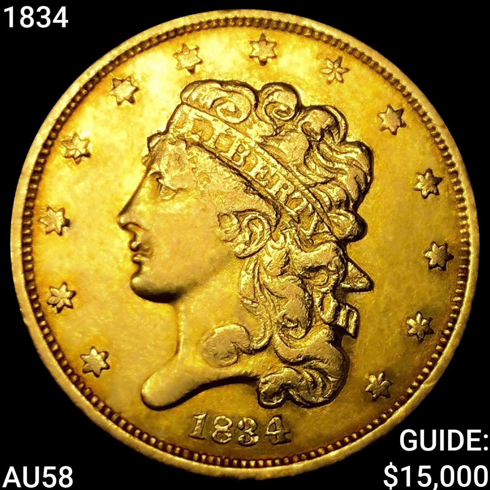 1834 $5 Gold Half Eagle CHOICE AU: 1834 $5 Gold Half Eagle CHOICE AU