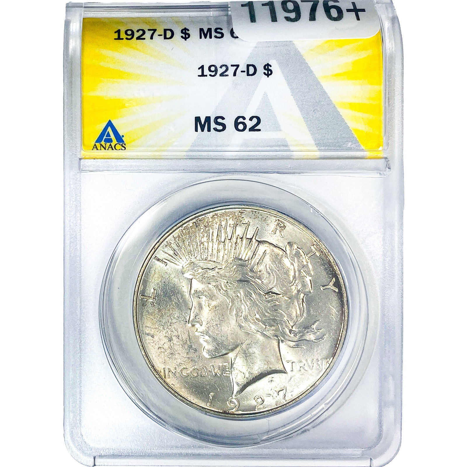 1927-D Silver Peace Dollar ANACS MS62: 1927-D Silver Peace Dollar ANACS MS62