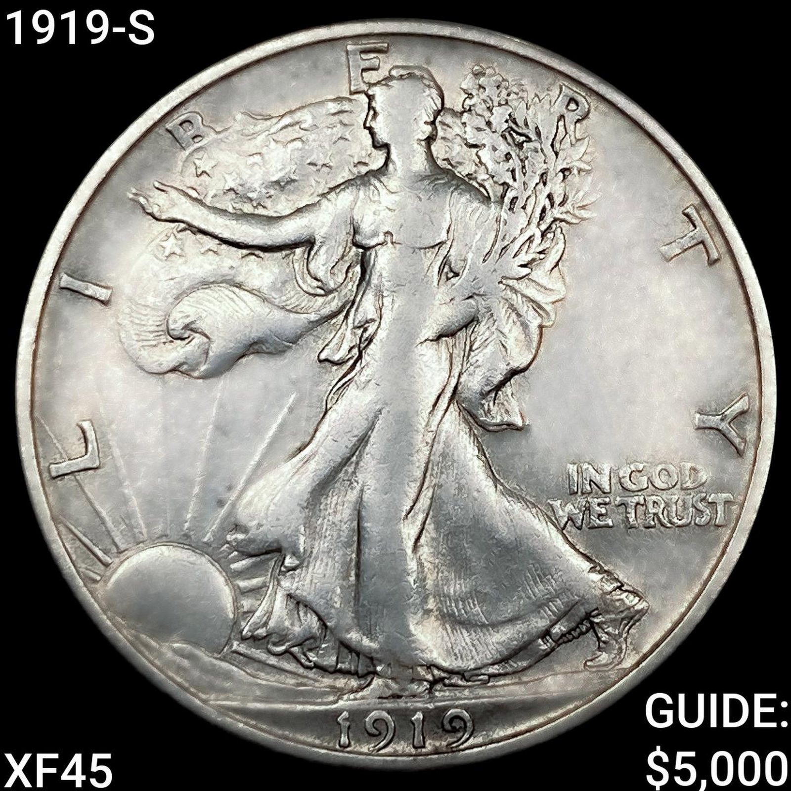 1919-S Walking Liberty Half Dollar NEARLY UNCIRCULATED: 1919-S Walking Liberty Half Dollar NEARLY UNCIRCULATED