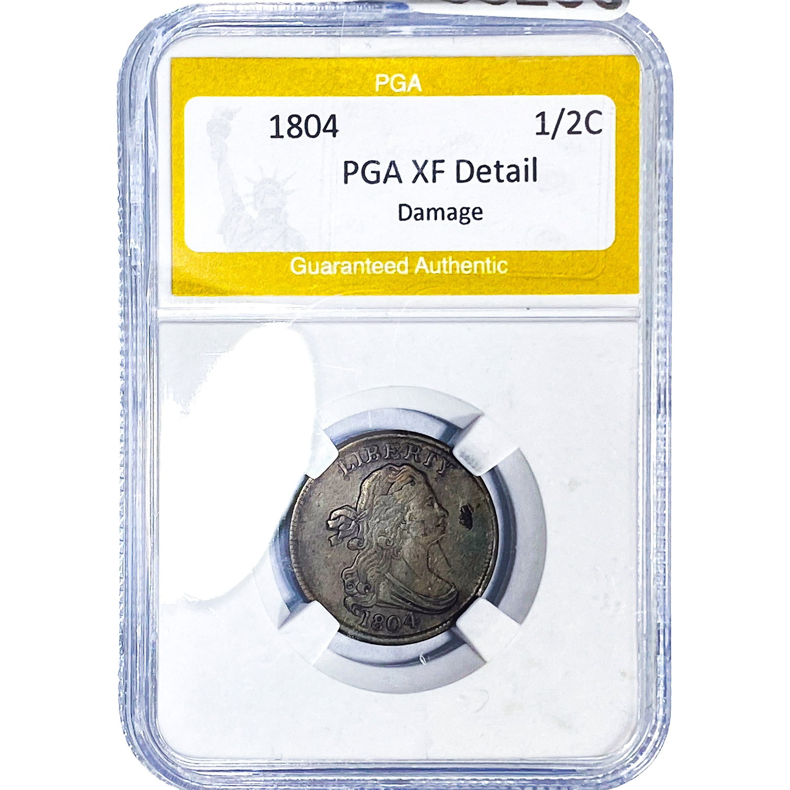 1804 Draped Bust Half Cent PGA XF Detail Damage: 1804 Draped Bust Half Cent PGA XF Detail Damage