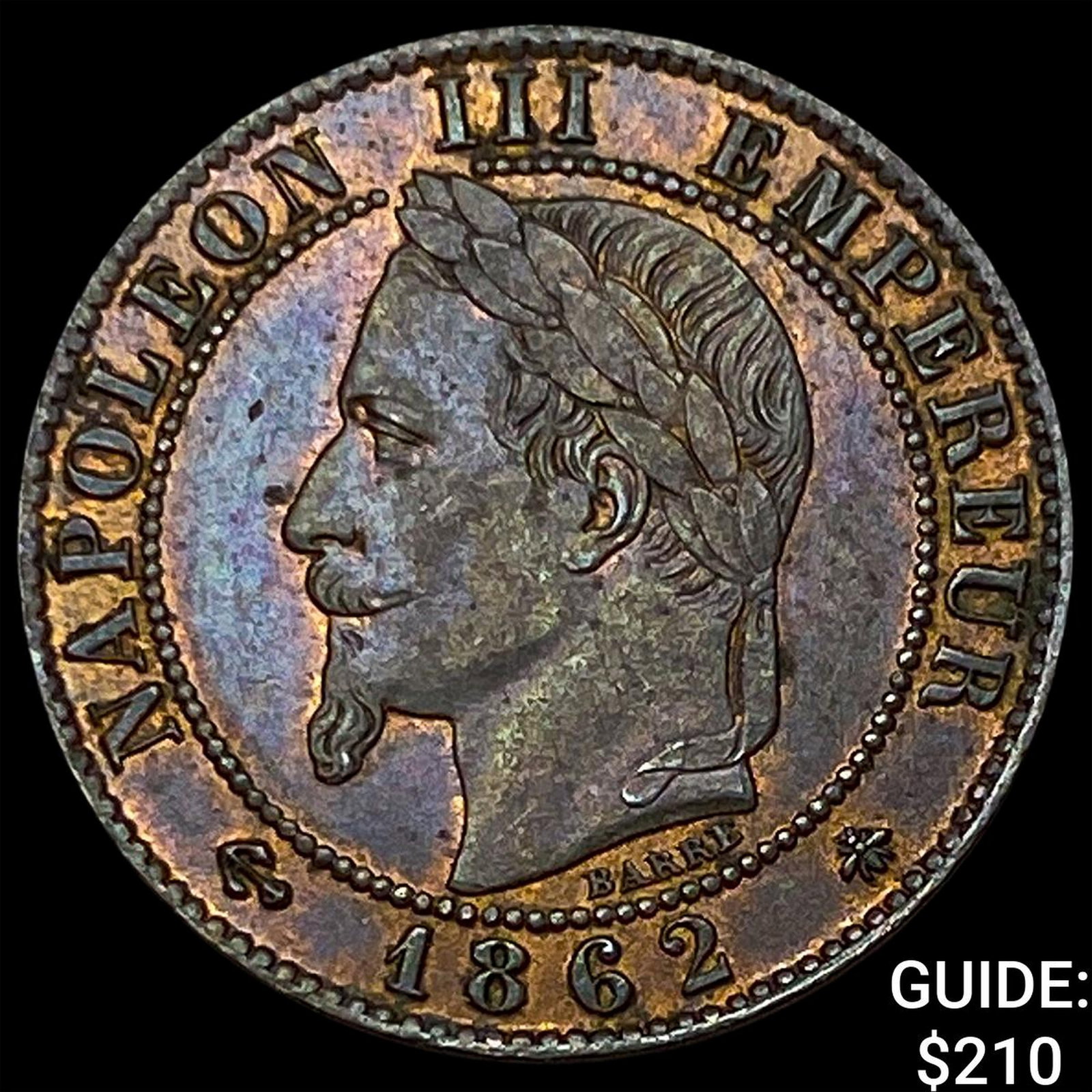 1862A France Bronze 1 Centime: 1862A France Bronze 1 Centime