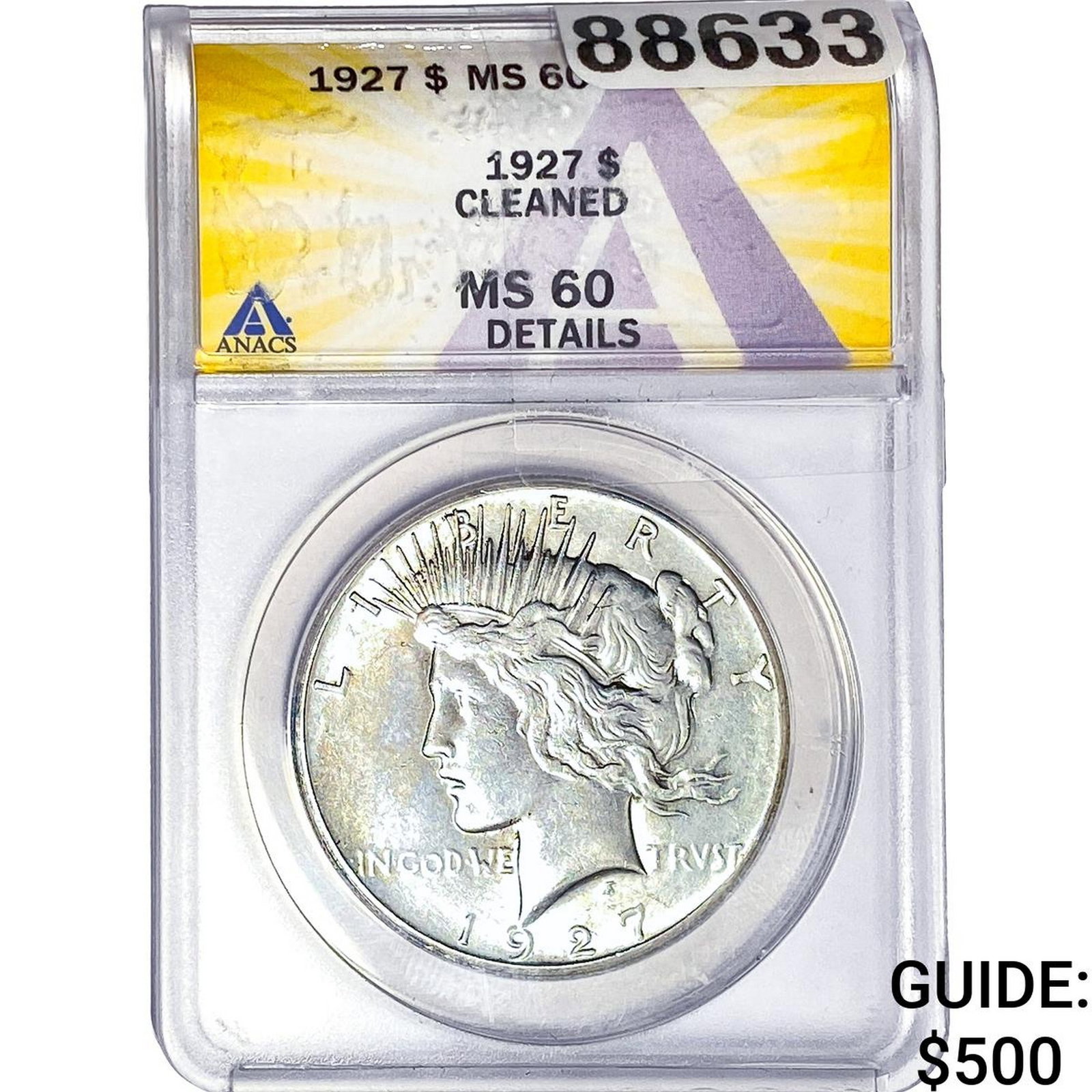 1927 Silver Peace Dollar ANACS MS60 Details (1 of 2)
