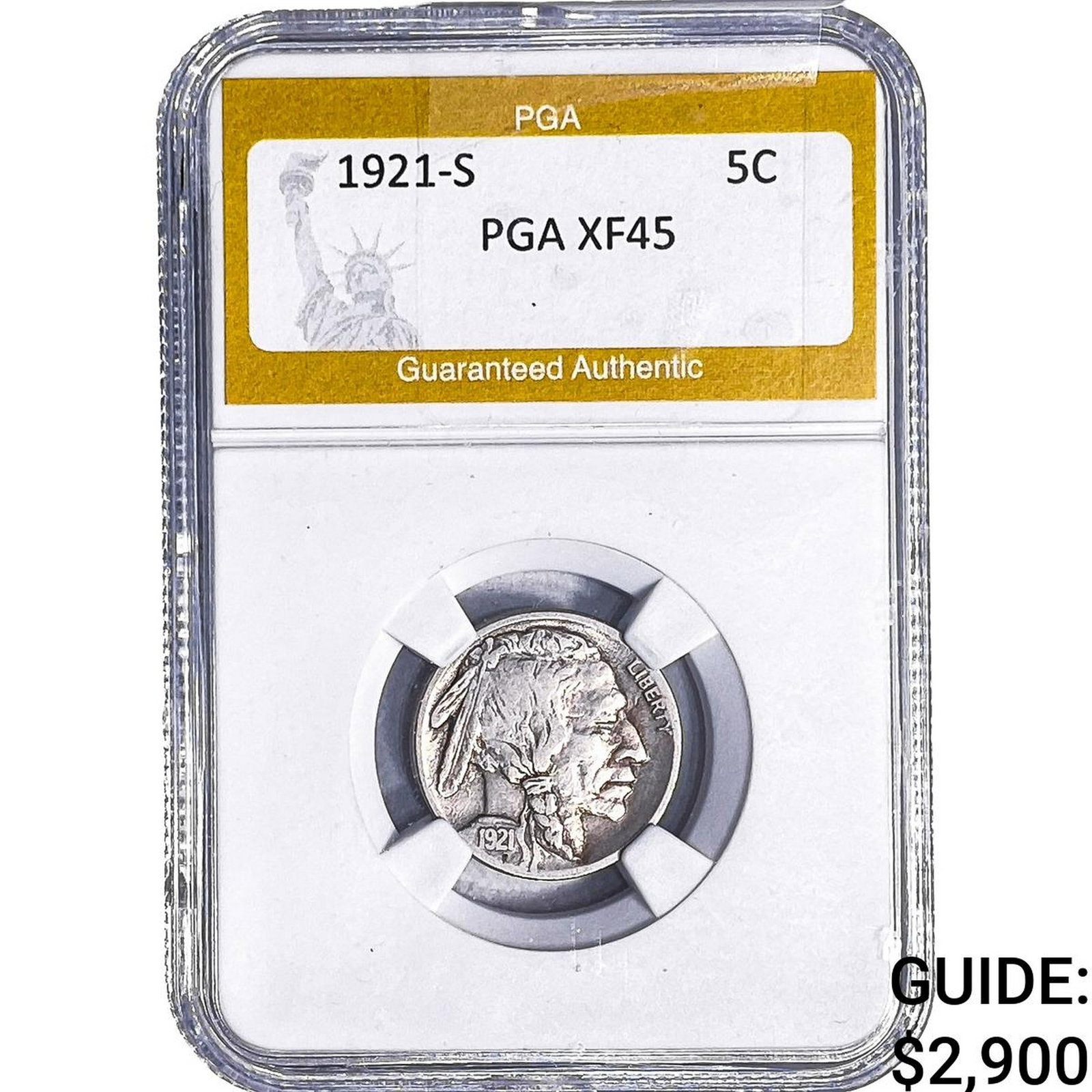 1921-S Buffalo Nickel PGA XF45: 1921-S Buffalo Nickel PGA XF45
