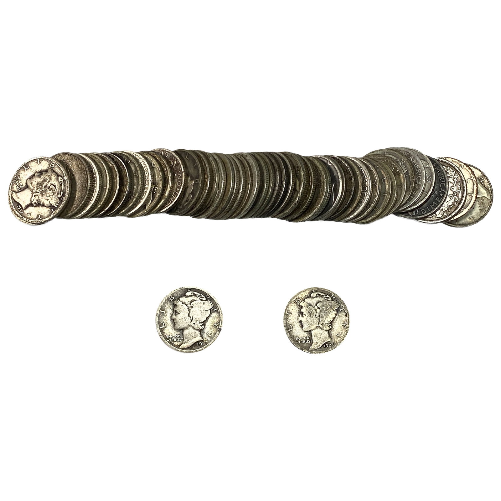48 Coins Mixed Dates Merc & Barber 10C: 48 Coins Mixed Dates Merc & Barber 10C
