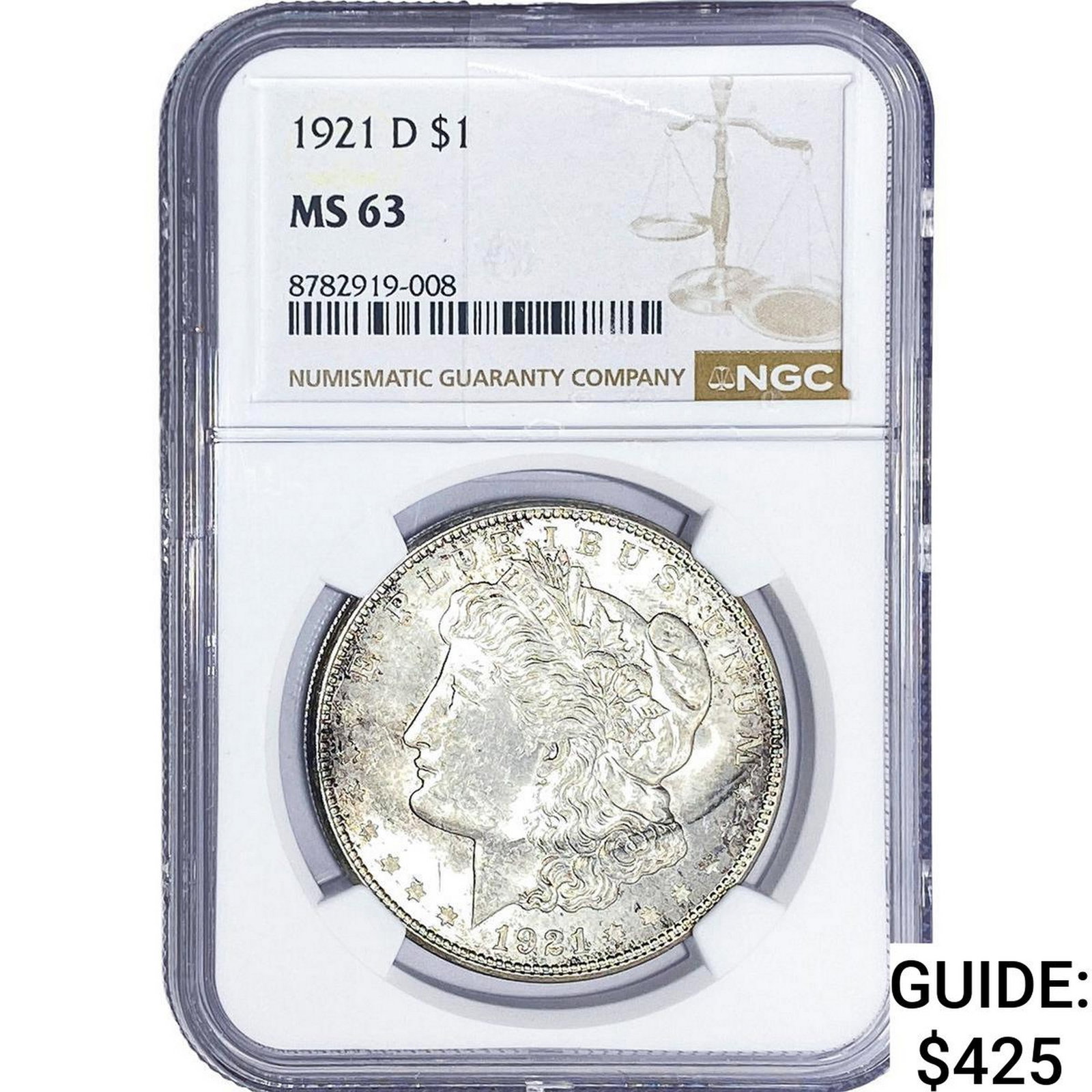 1921-D Morgan Silver Dollar NGC MS63: 1921-D Morgan Silver Dollar NGC MS63