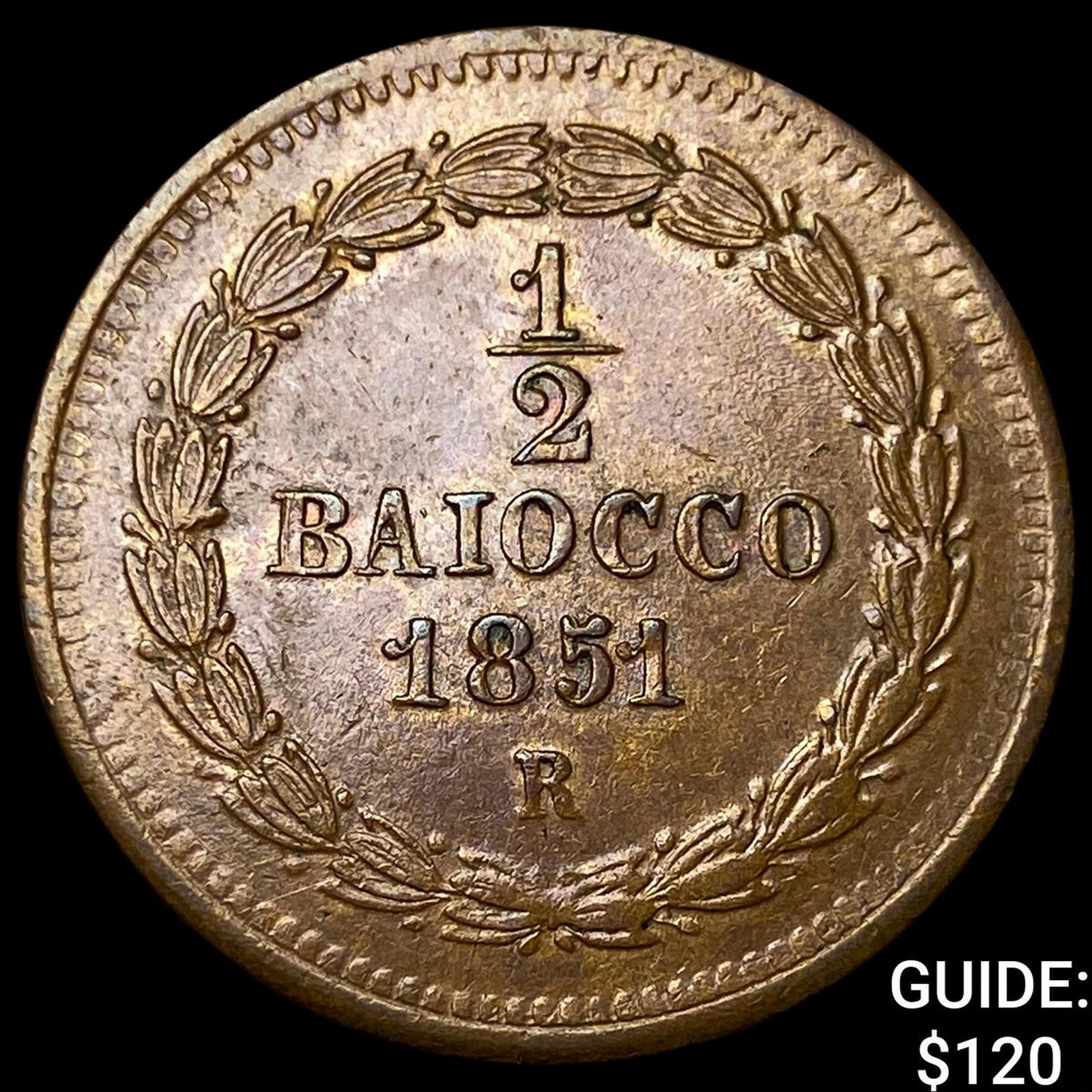 Papal States Puis IX Coppe 1/2 Baiocco (1 of 2)